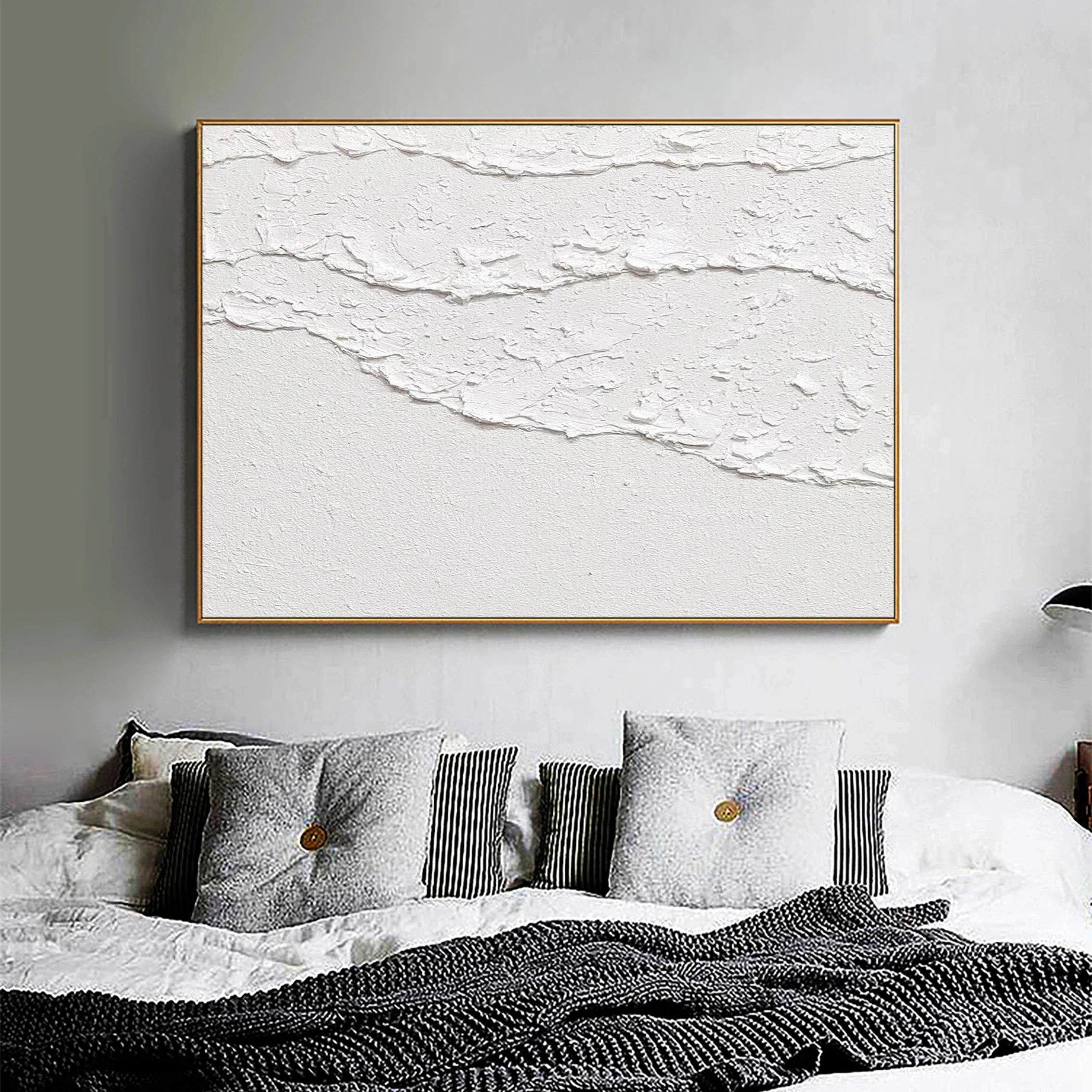 White Minimalist Plaster Art Painting for Room Decor