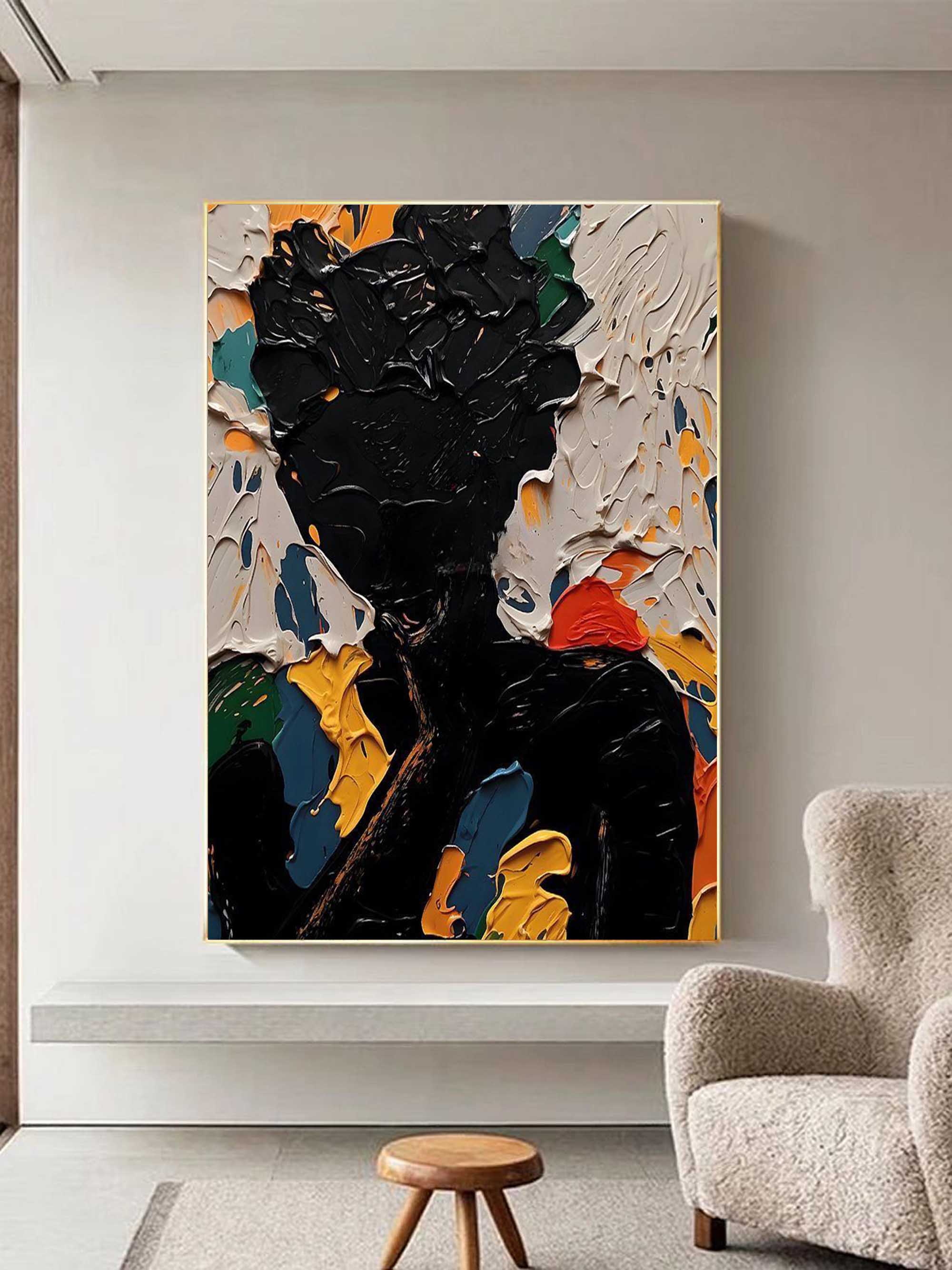 Black Abstract Man Oil Painting Black Abstract Man Canvas Art Abstract Figure Wall Decor Painting