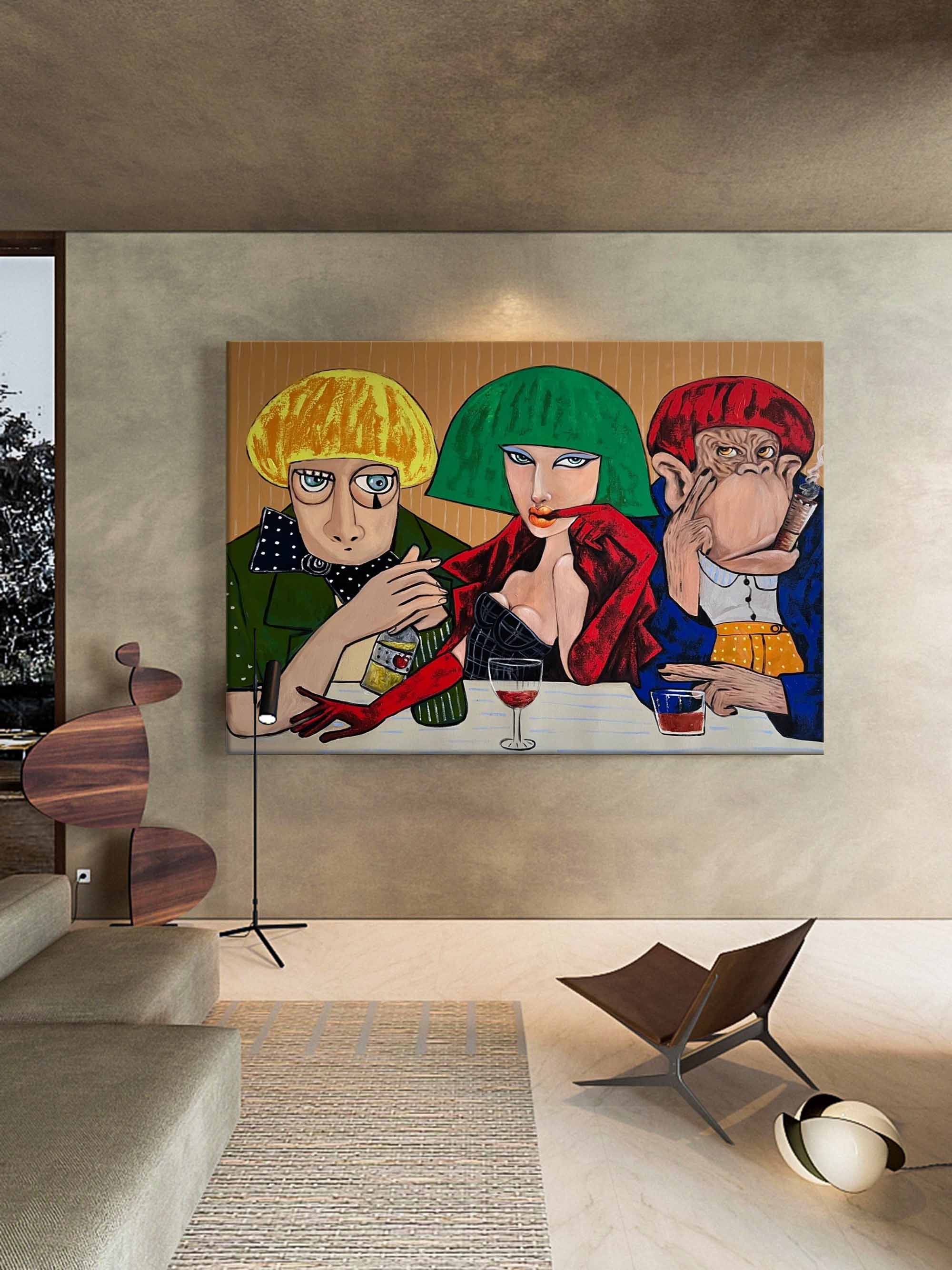 Pop Art Portrait Painting of Three People on Canvas Pop Art Portrait Painting of Three People