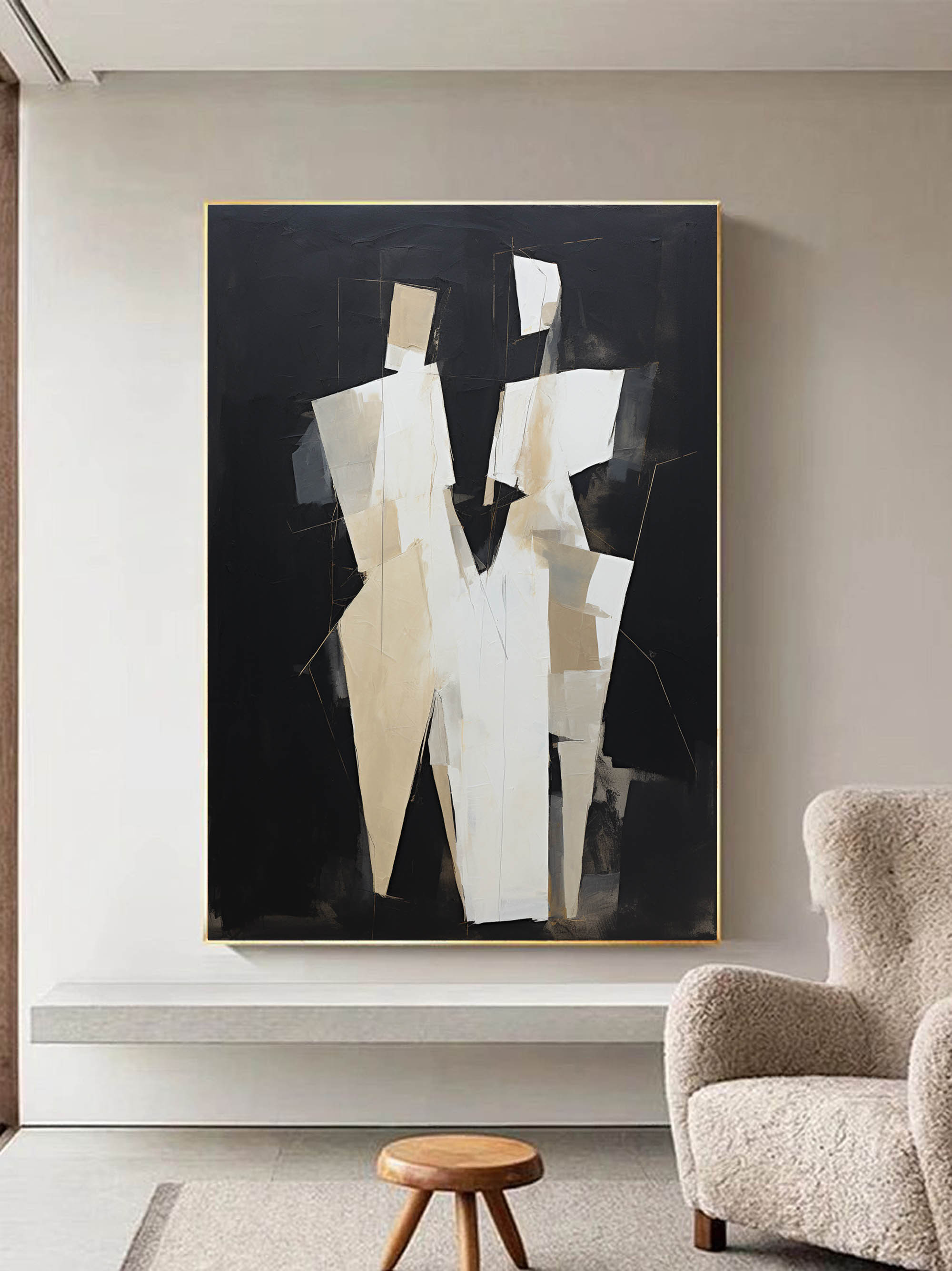 Black and Beige Minimalist Abstract Canvas Art Black and Beige Minimalist Wall Art Decor Black and Beige People Canvas Paintings for Sale