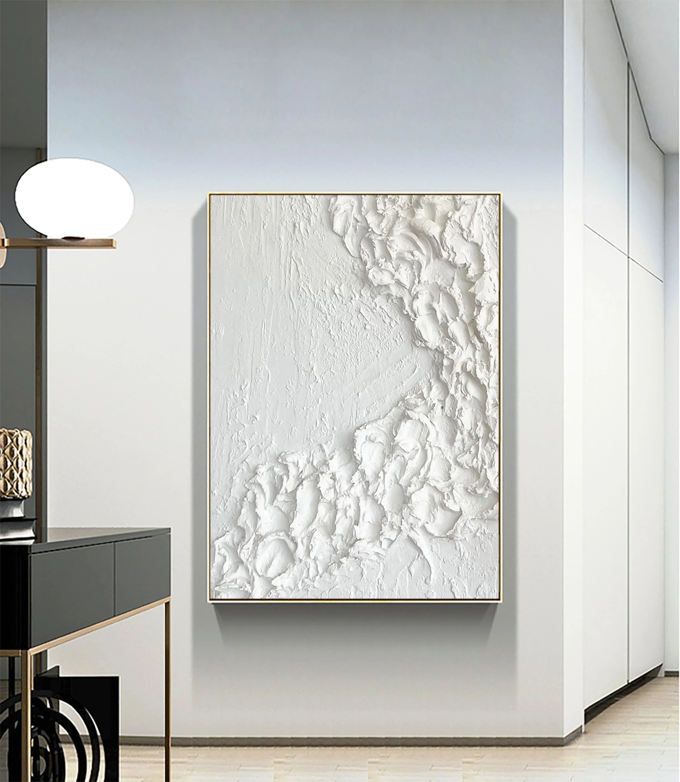 Large White 3D Minimalist Abstract Handcrafted Painting, 3D Thick Texture Wall Art/Home Decor