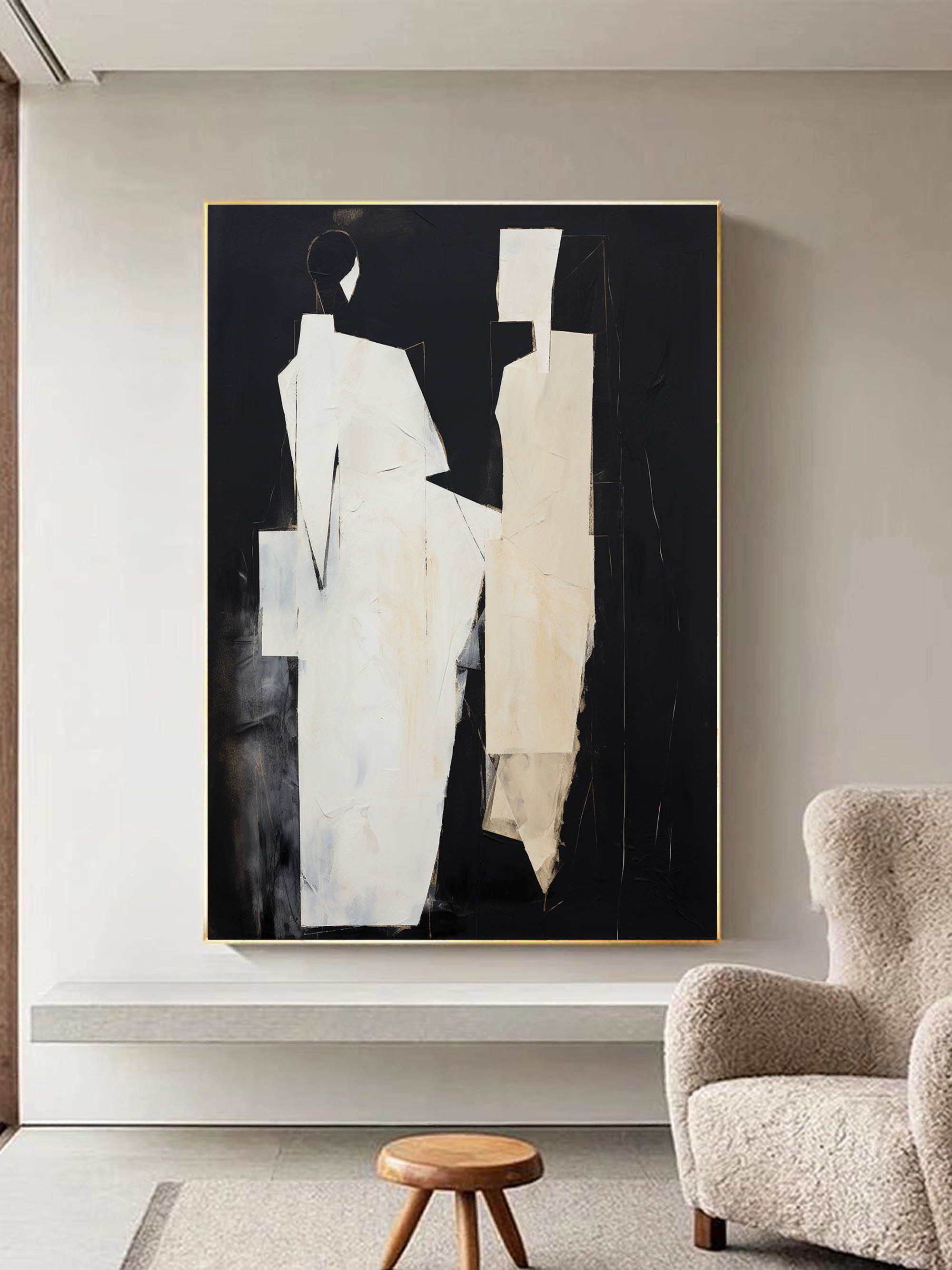 Black Abstract Canvas Art Black Minimalist Painting Black and Beige Minimalist Wall Art Black Minimalist Wall Art Decor Textured Wall Art