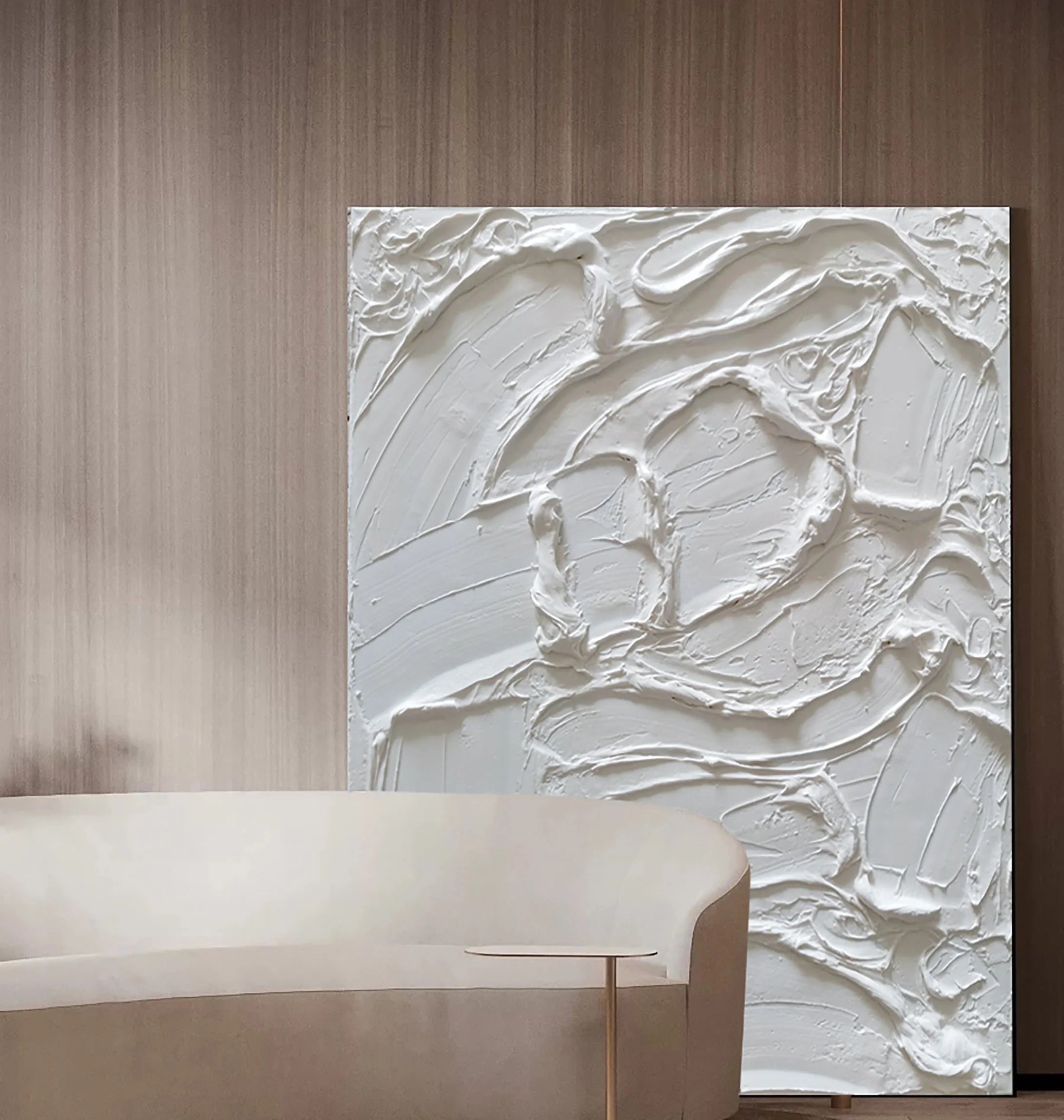 White Textured Plaster Painting Minimalist Handcrafted Wall Decor