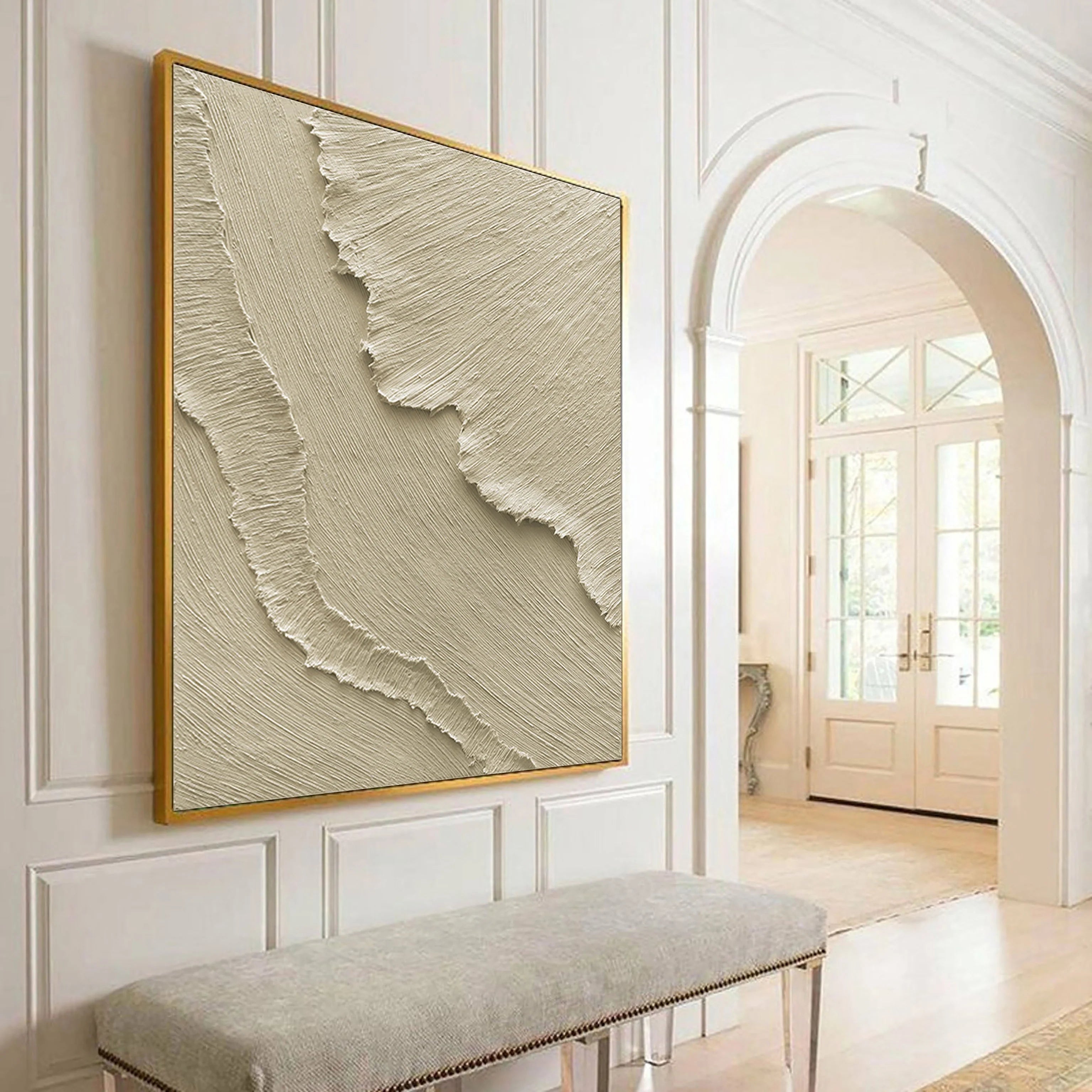 Beige 3D Textured Plaster Painting on Canvas Minimalist Wall Artwork