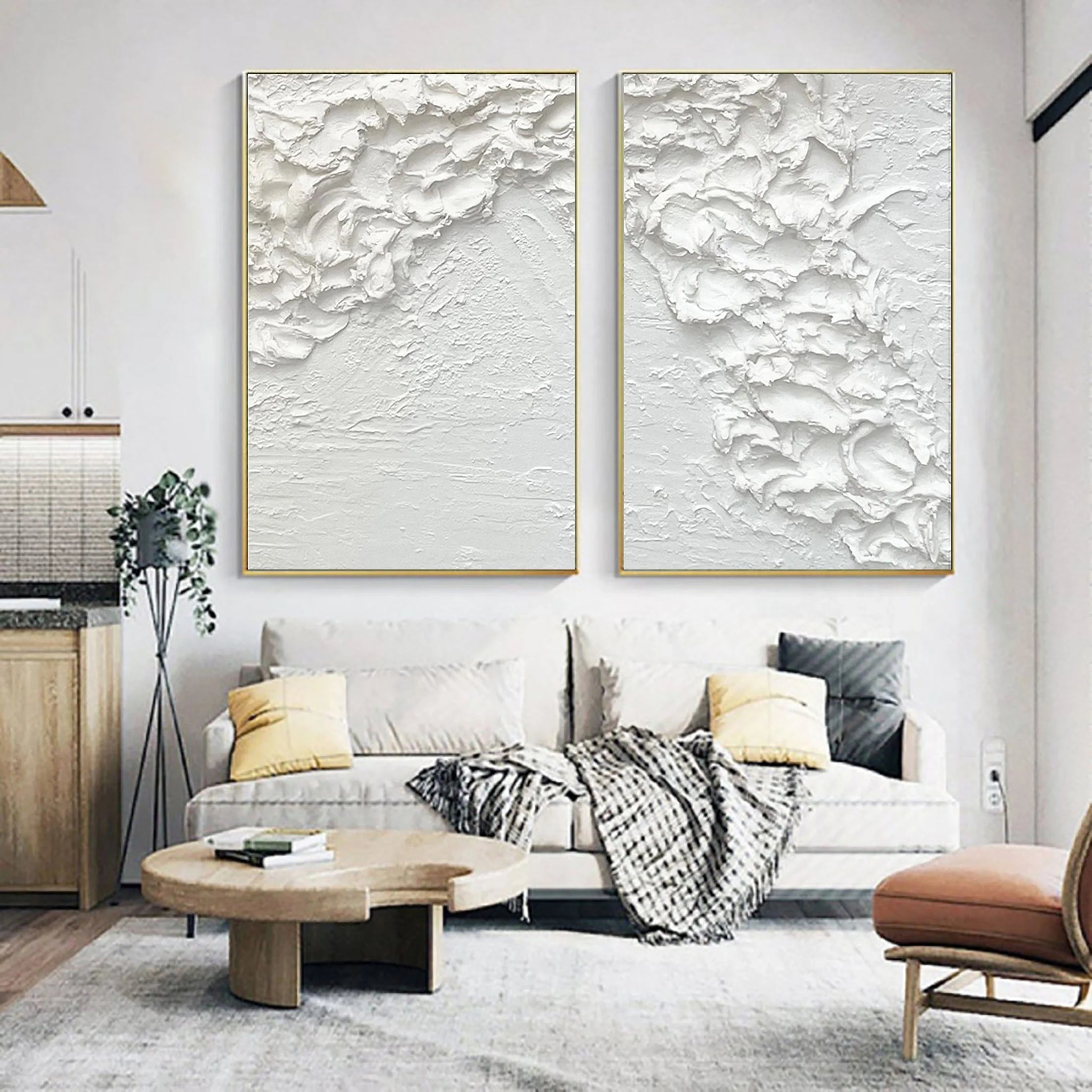 White Ocean Waves Textured Plaster Art, Large Minimalist Painting On Canvas, Modern Wall Decor