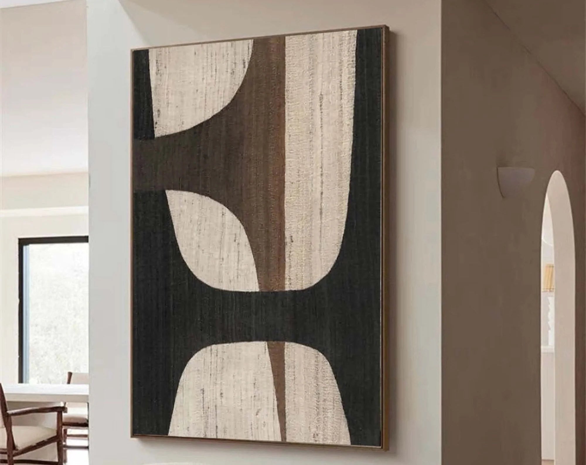 Original Wabi Sabi Abstract Wall Artwork Painting Black Beige Room Decor