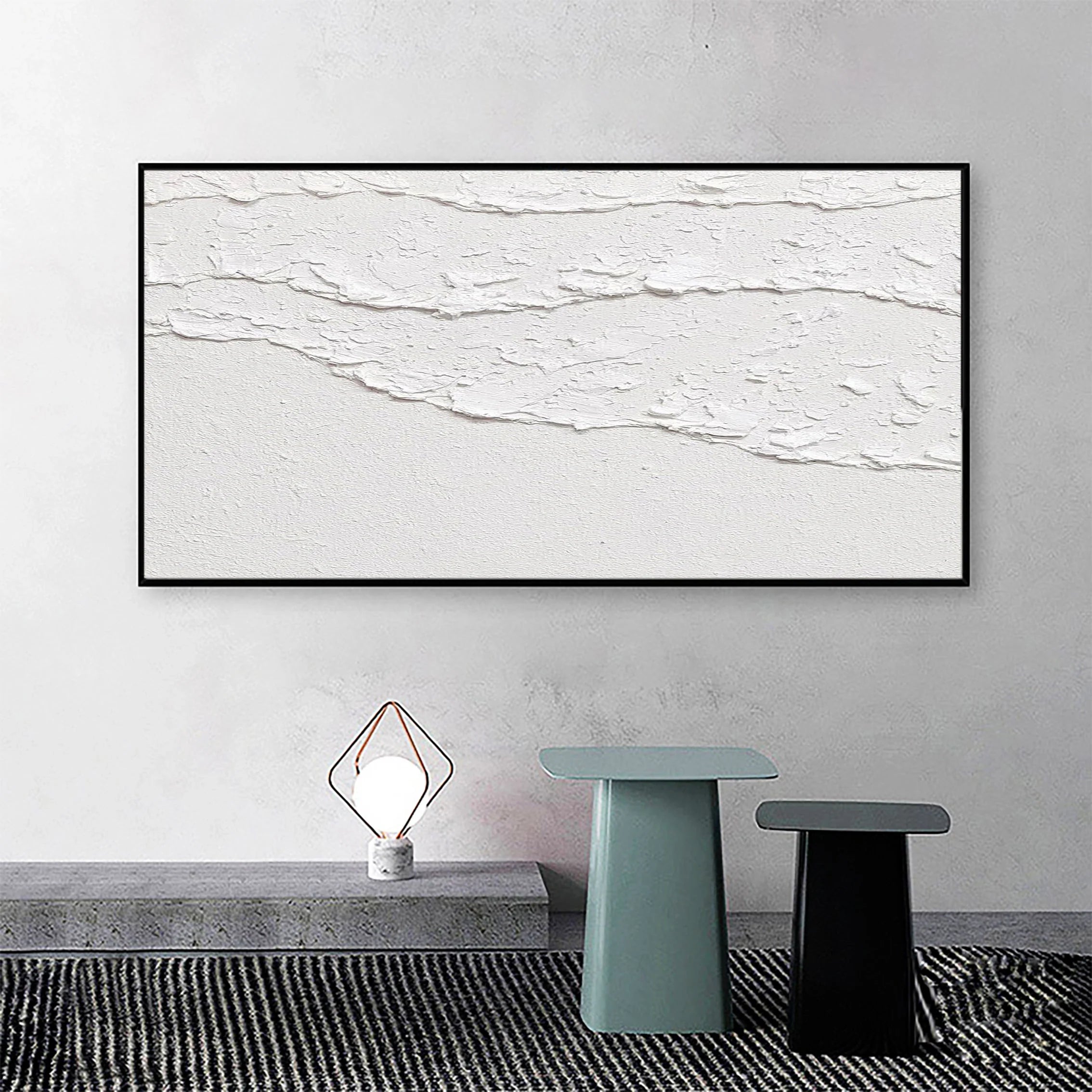 White Minimalist Plaster Art Painting for Room Decor