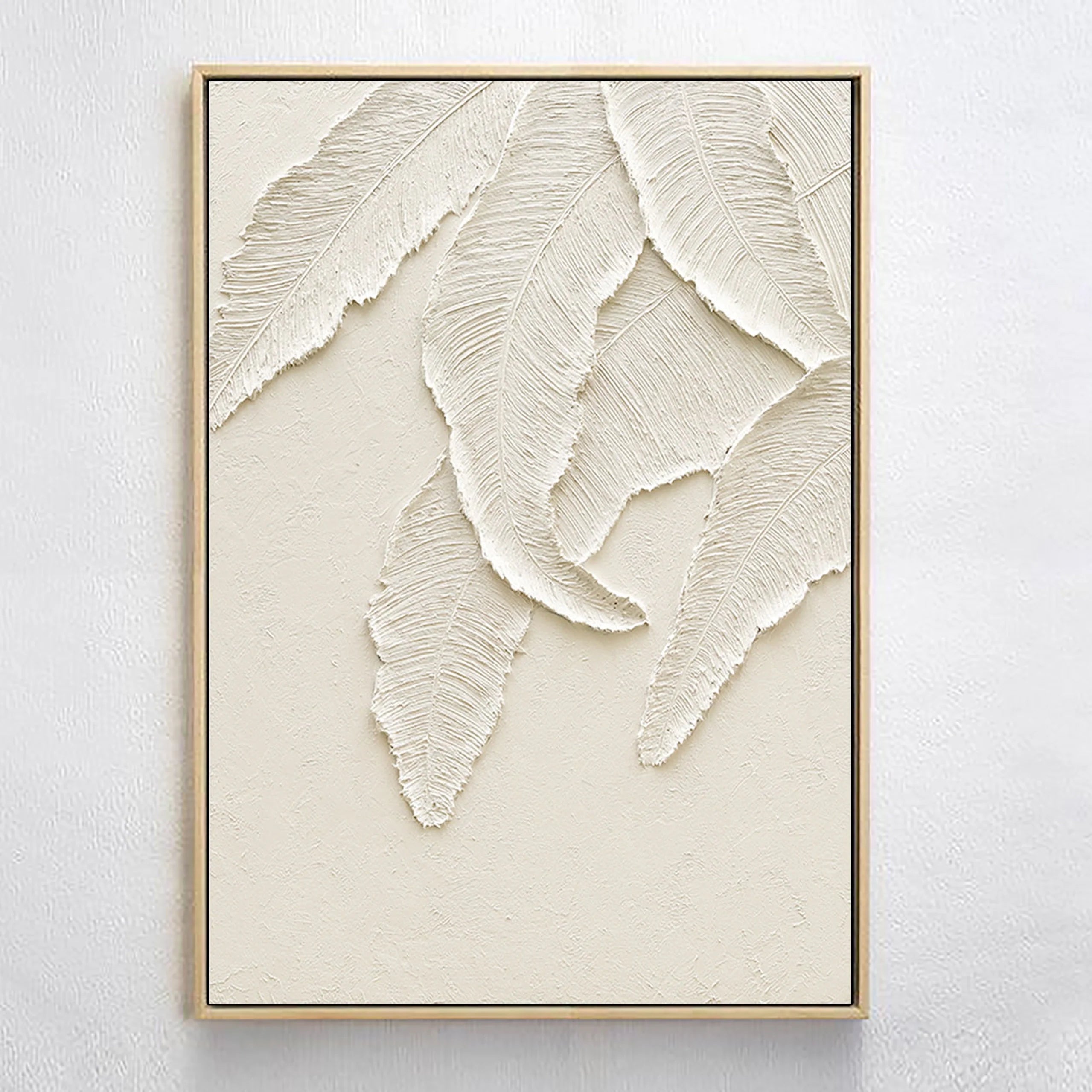 3D Textured Leaves Minimalistic Plaster Art Painting for Bedroom/Living Room