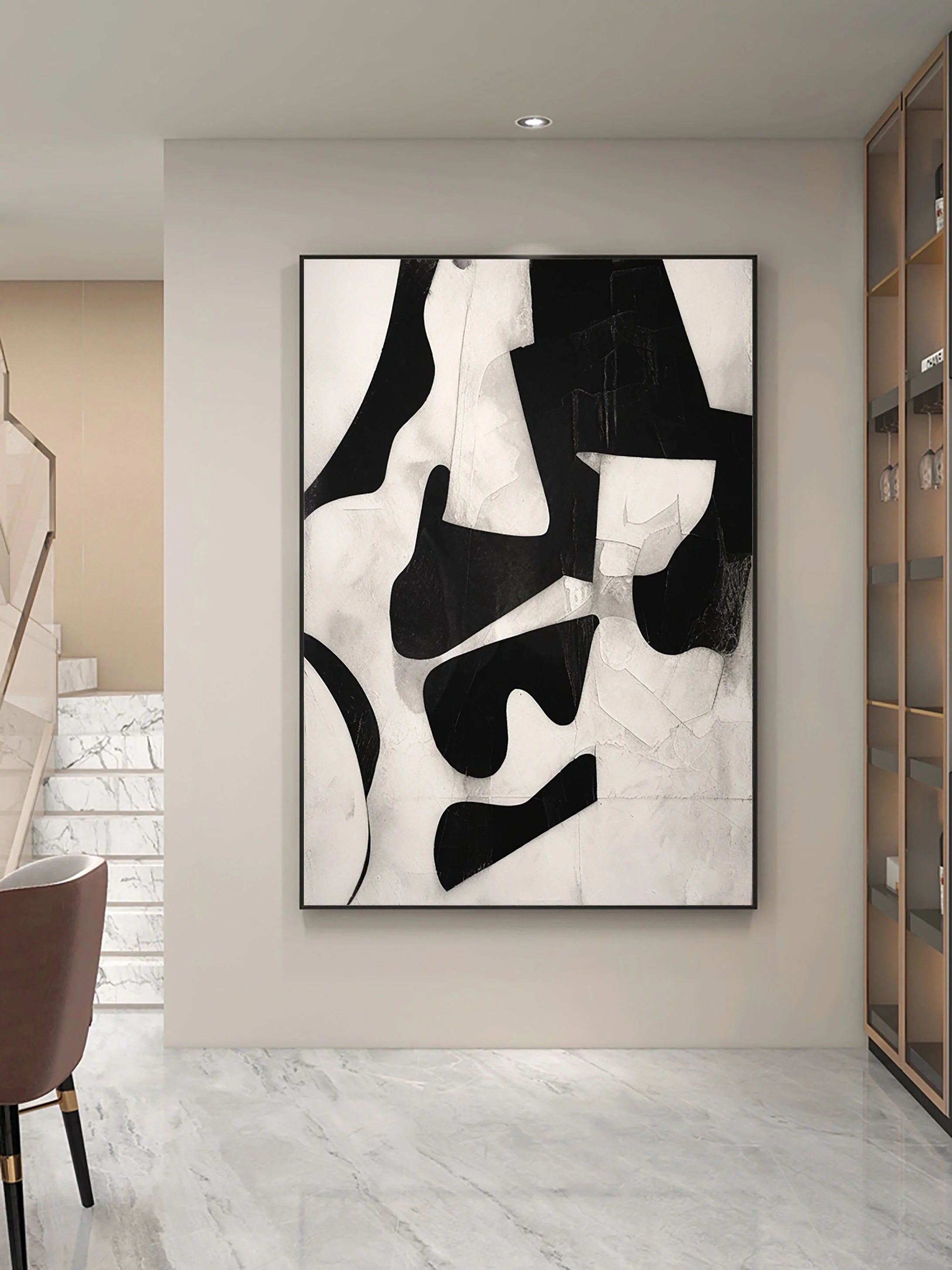 Wabi Sabi Wall Decor on Canvas Black Beige Abstract Painting Original by Artist