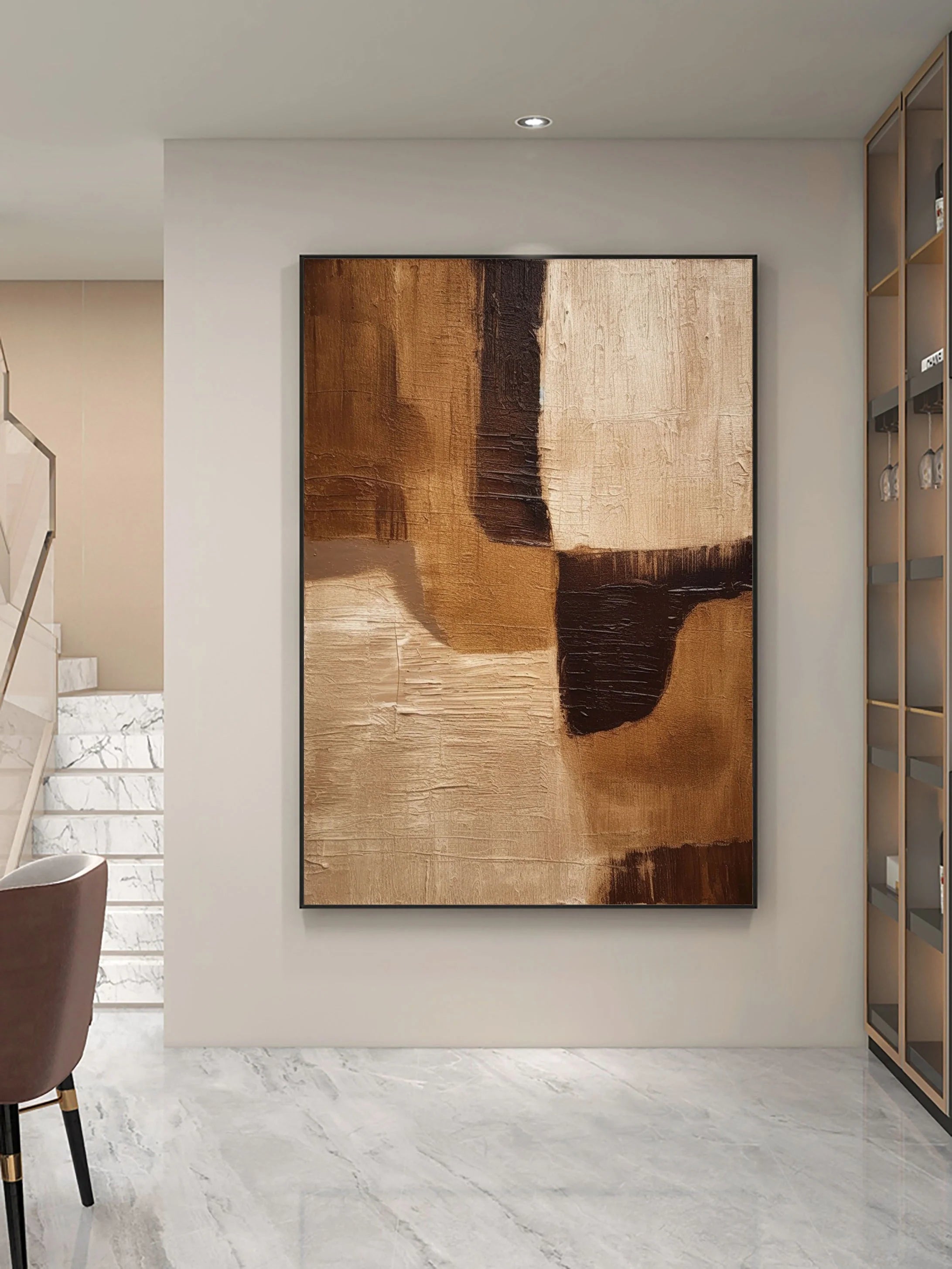 Brown and Beige Geometric Wabi Sabi Oversized Painting Abstract Wall Decor