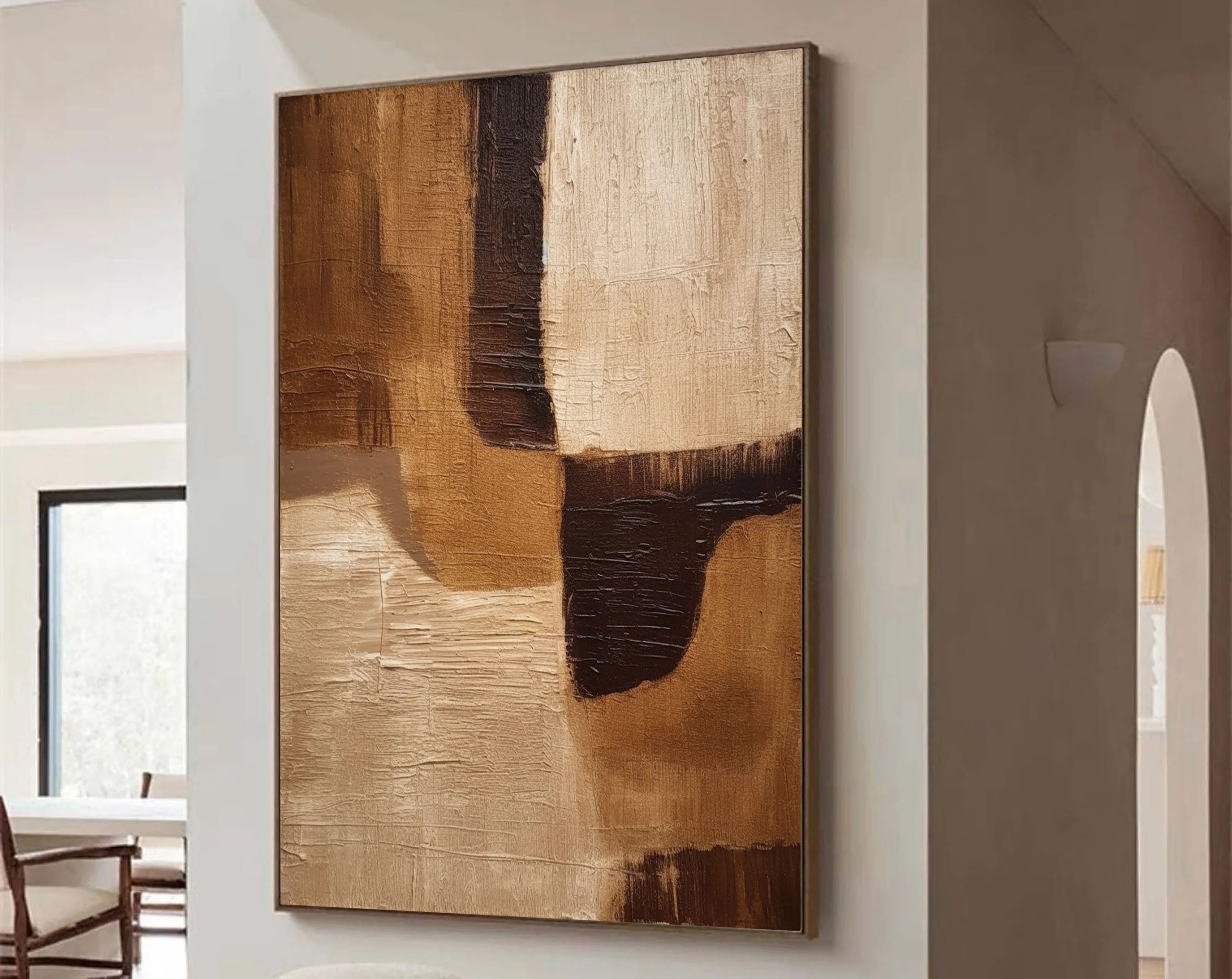 Brown and Beige Geometric Wabi Sabi Oversized Painting Abstract Wall Decor