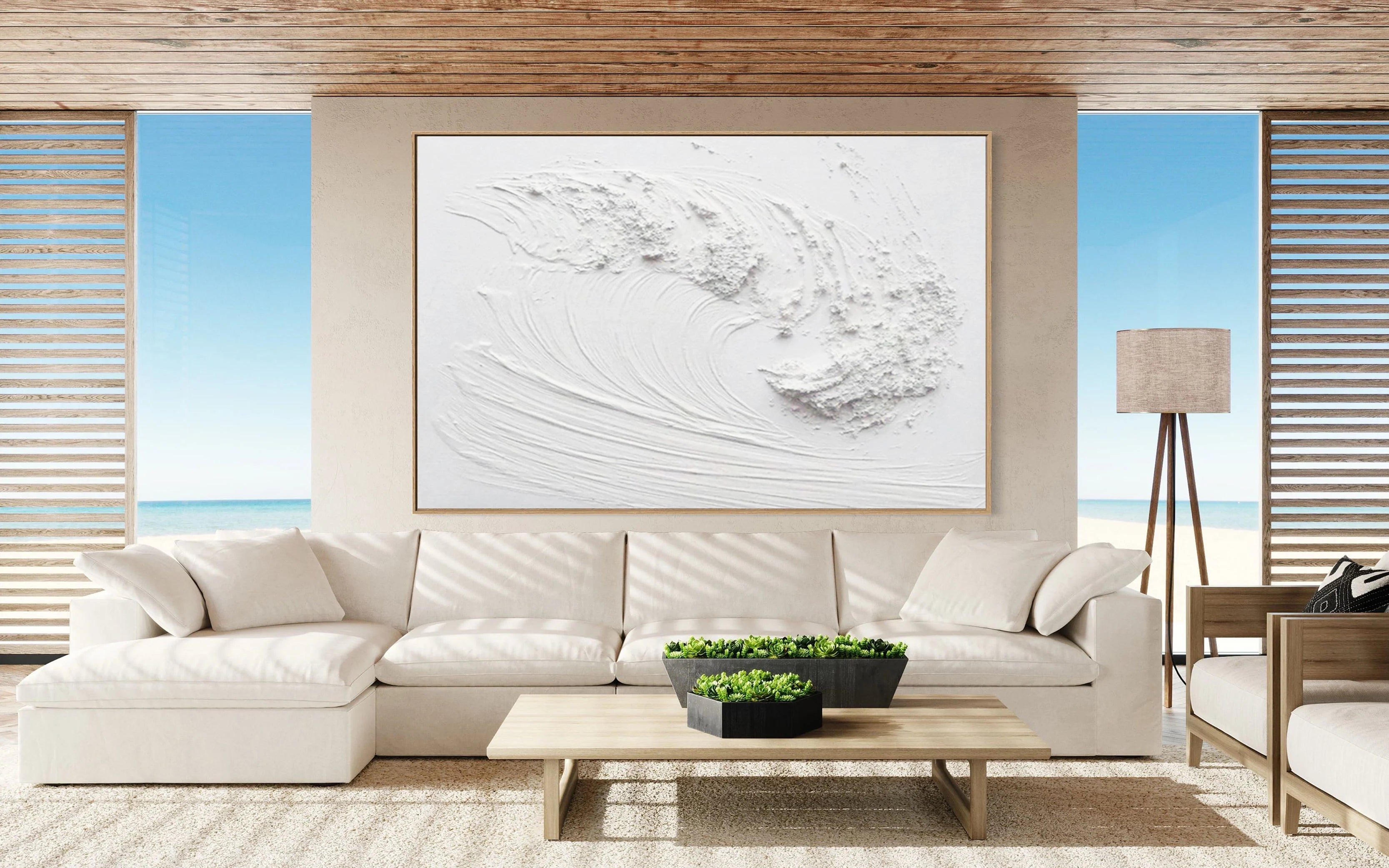 Plaster Art Textured Minimalistic Painting on Canvas for Room Decor