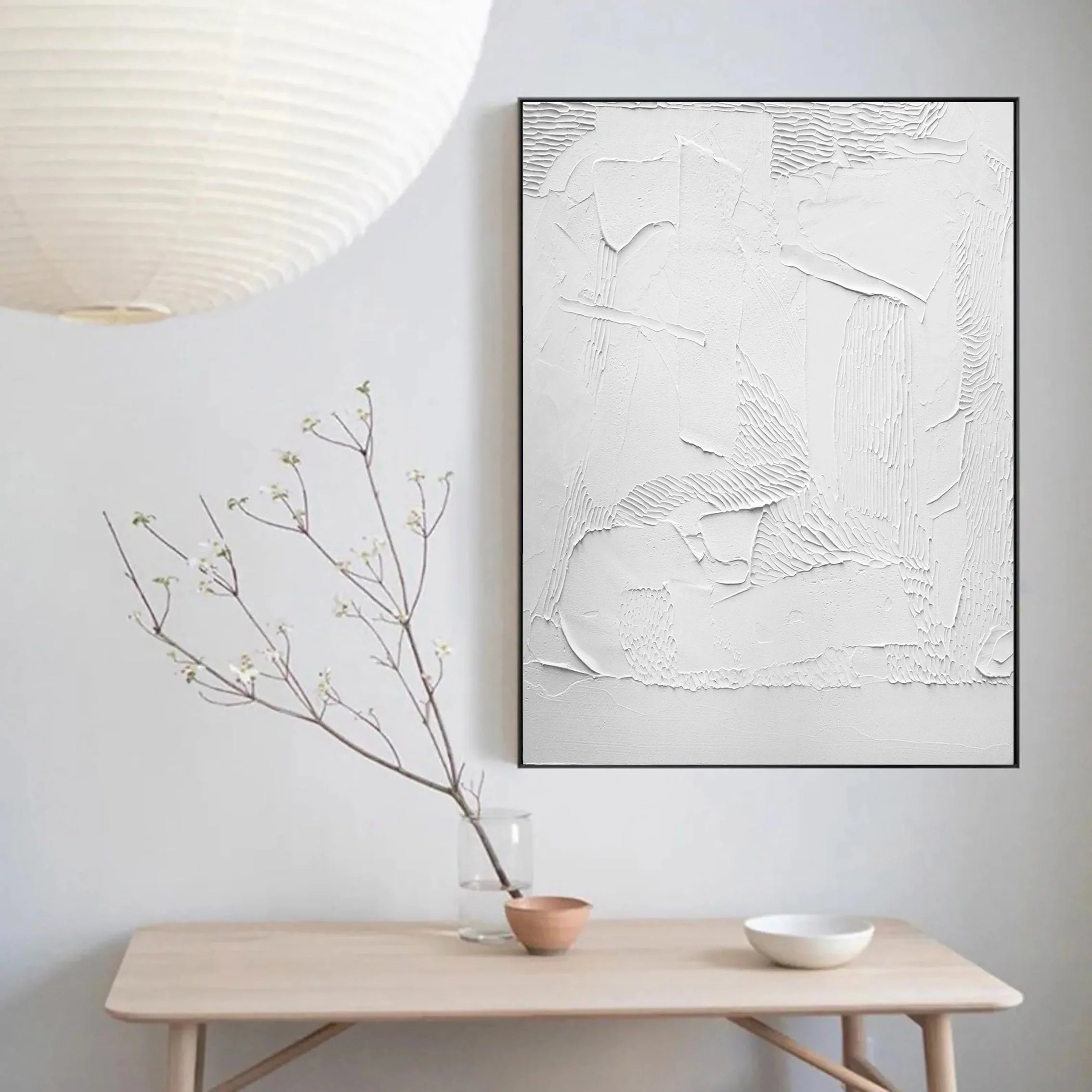 White Plaster 3D Textured Minimalist Large Painting on Canvas Wall Decor