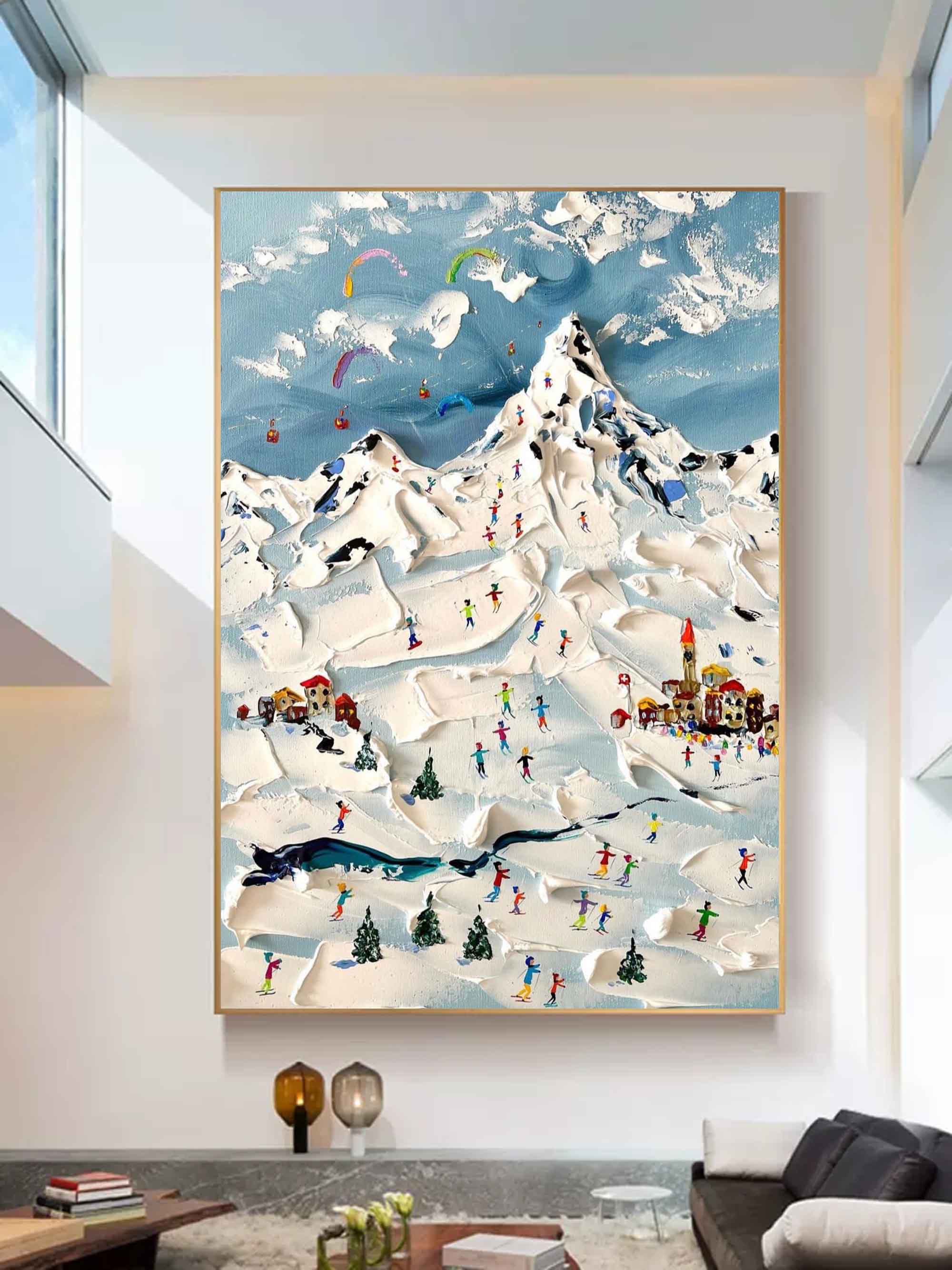 Skier Painting on Canvas Skier Oil Paintings for Sale Skier Canvas Art White Snow Oil Painting