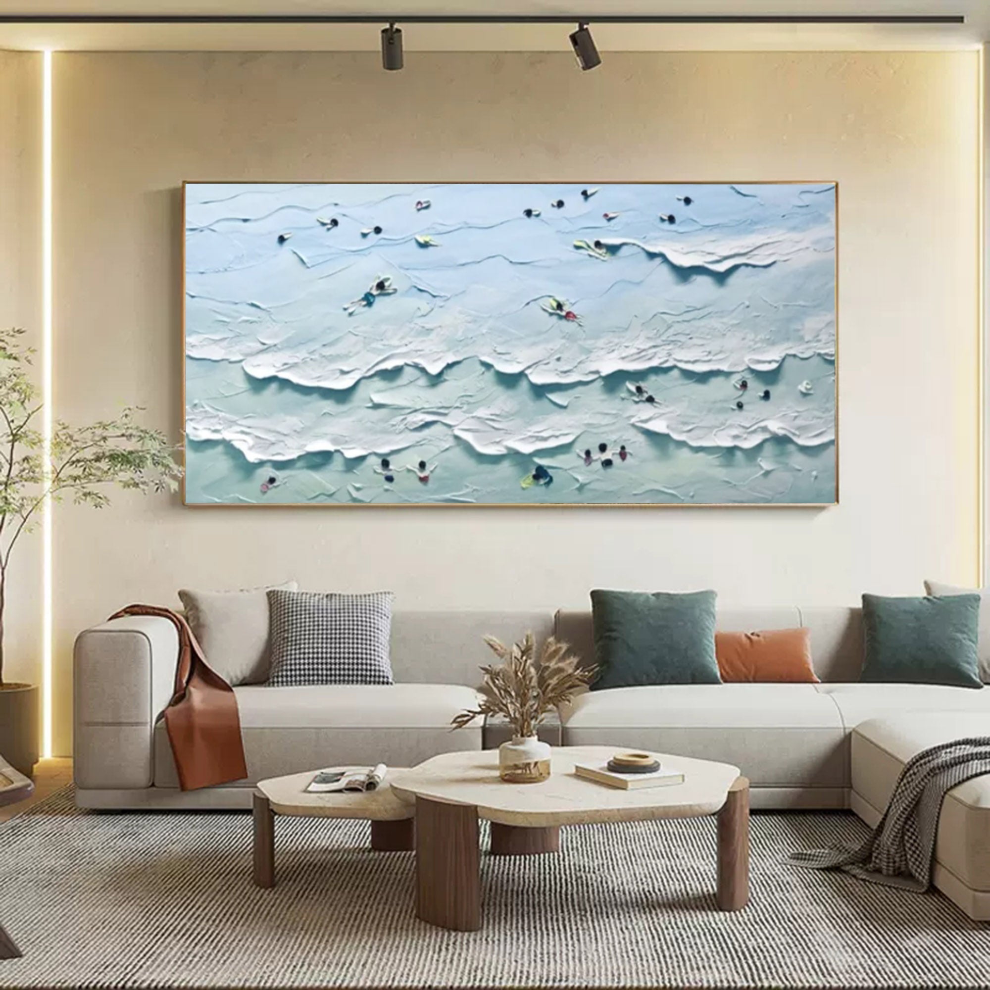 Large Blue Sea 3D Painting Sea Swimming 3D Landscape Canvas Painting Blue Sea 3D Texture Wall Art