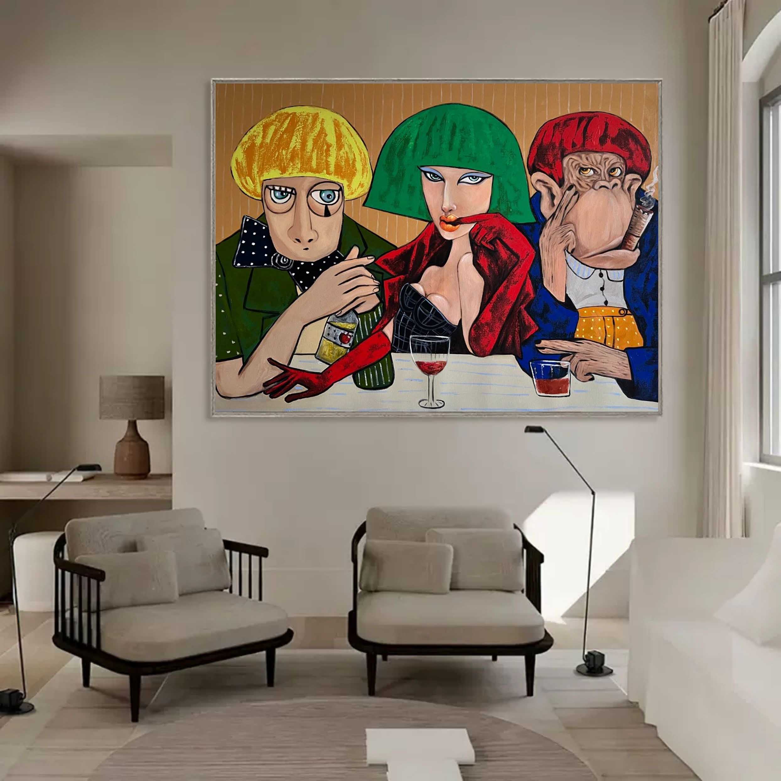 Pop Art Portrait Painting of Three People on Canvas Pop Art Portrait Painting of Three People