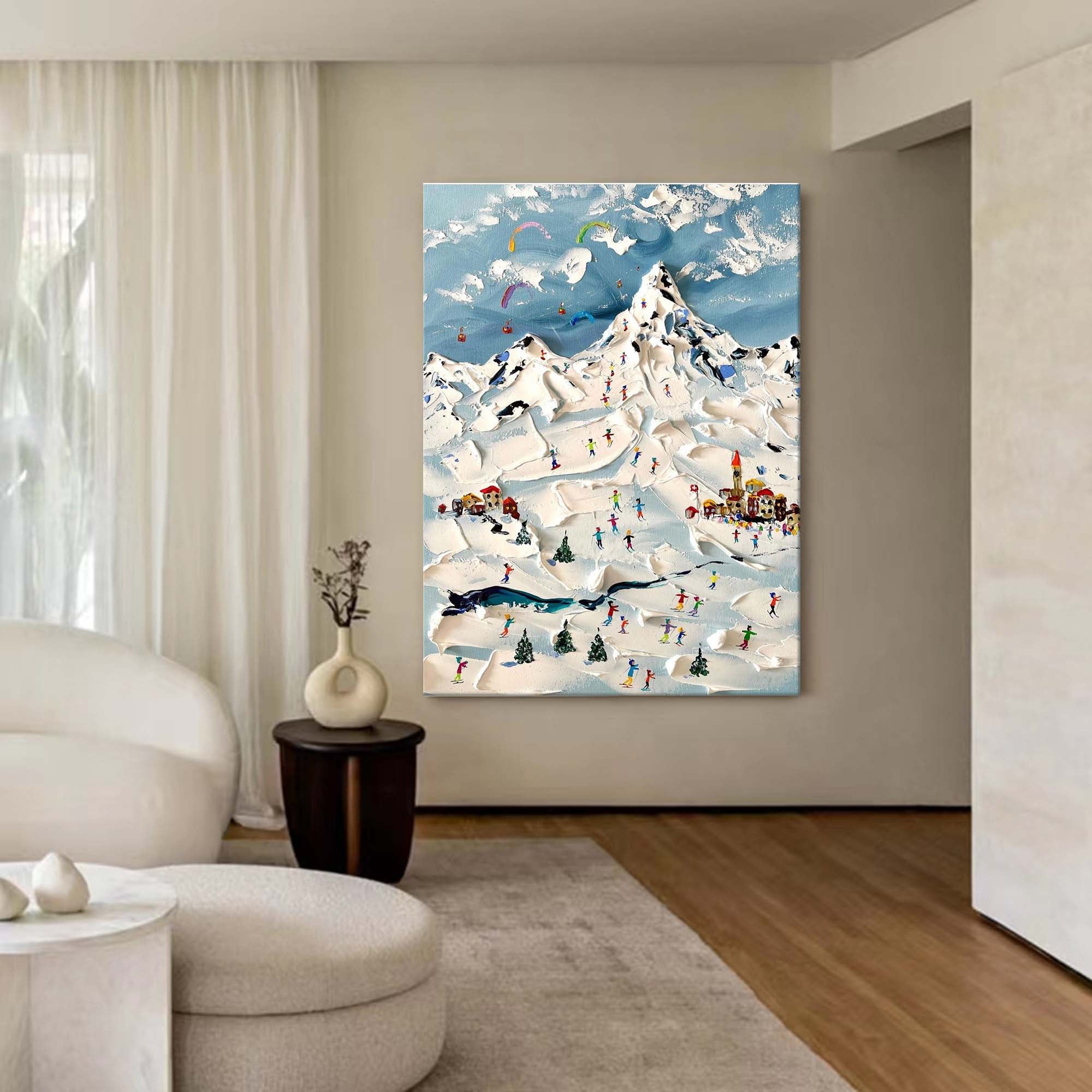 Skier Painting on Canvas Skier Oil Paintings for Sale Skier Canvas Art White Snow Oil Painting