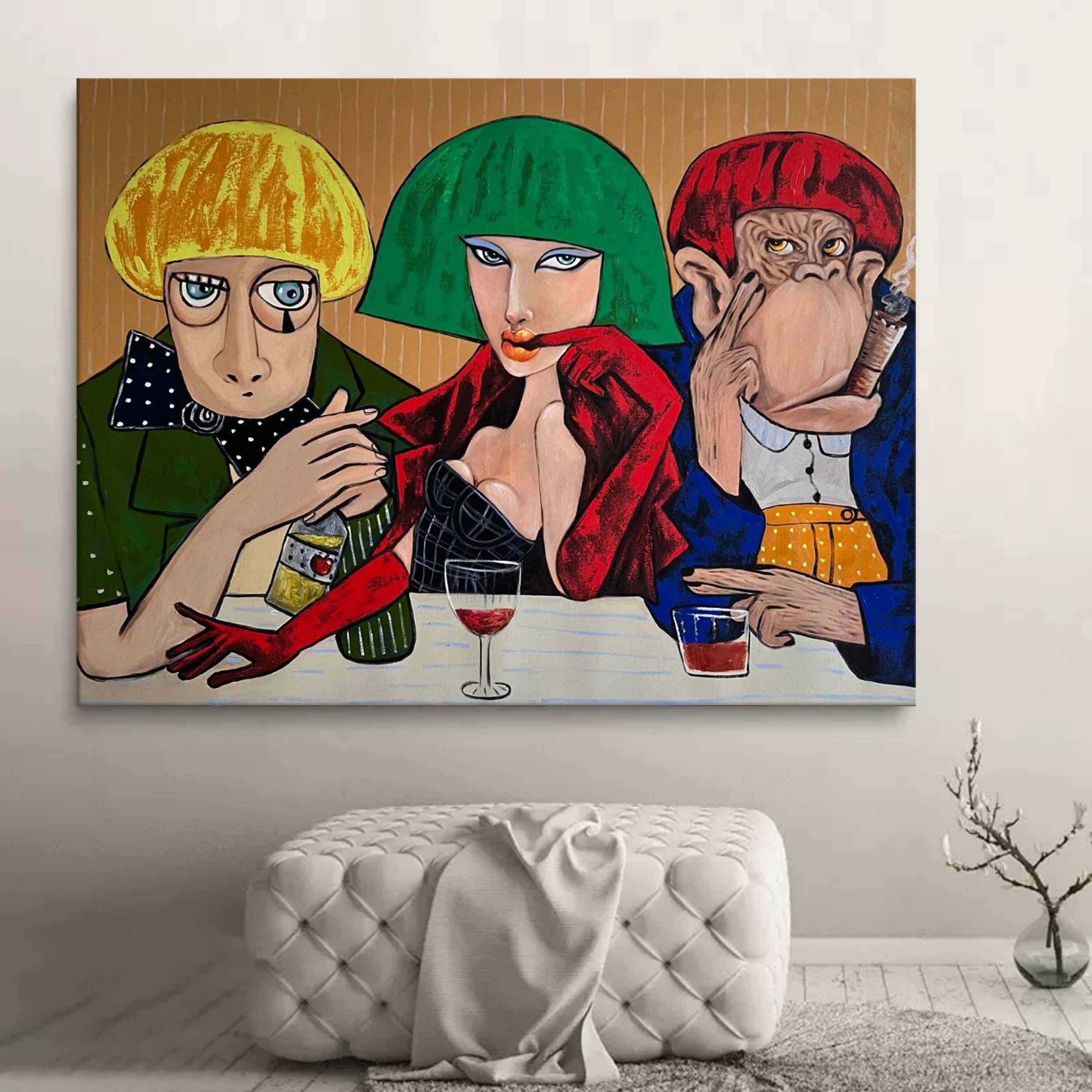 Pop Art Portrait Painting of Three People on Canvas Pop Art Portrait Painting of Three People