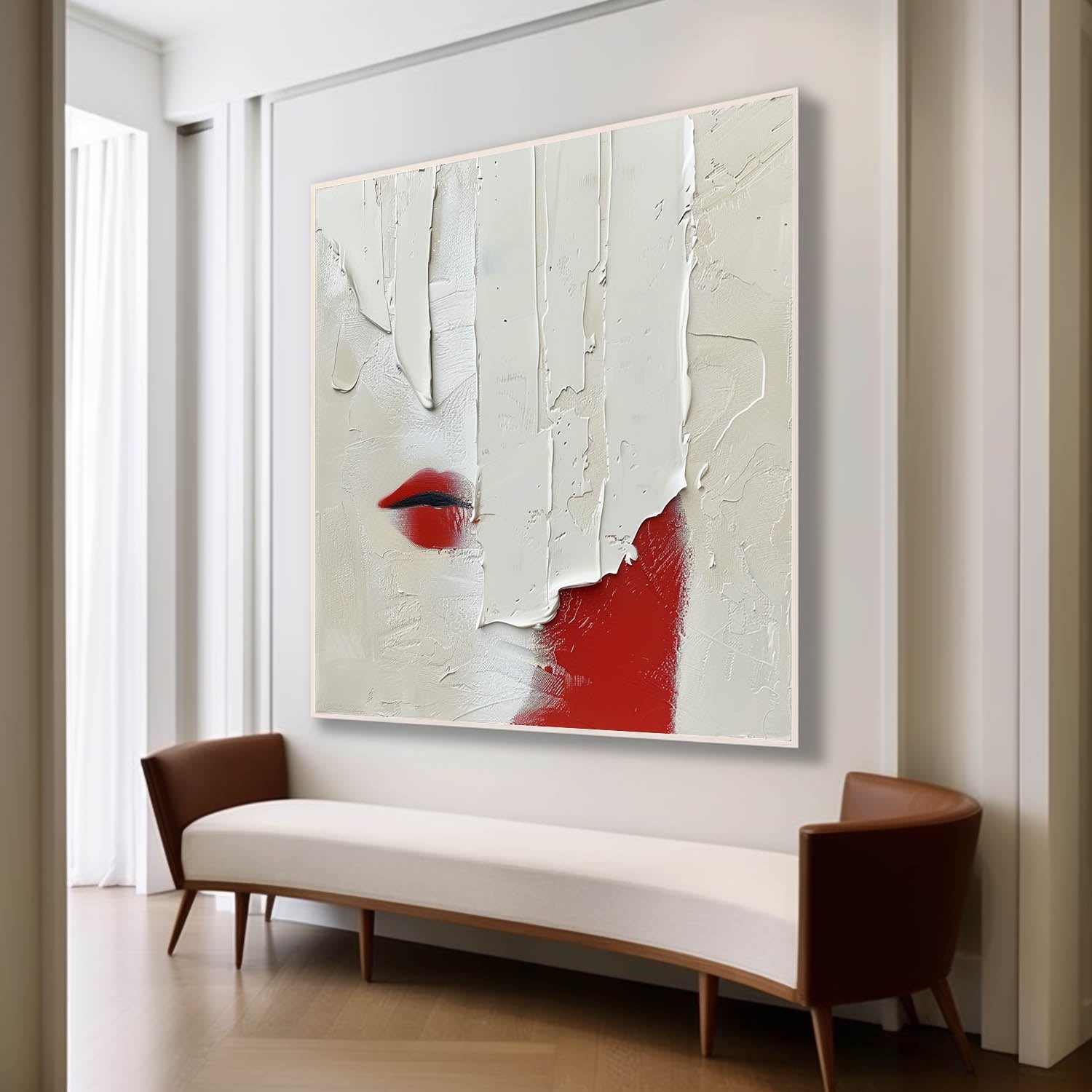 Large Red and White Plaster Abstract Art for Sale Red and White Plaster Texture Canvas Painting