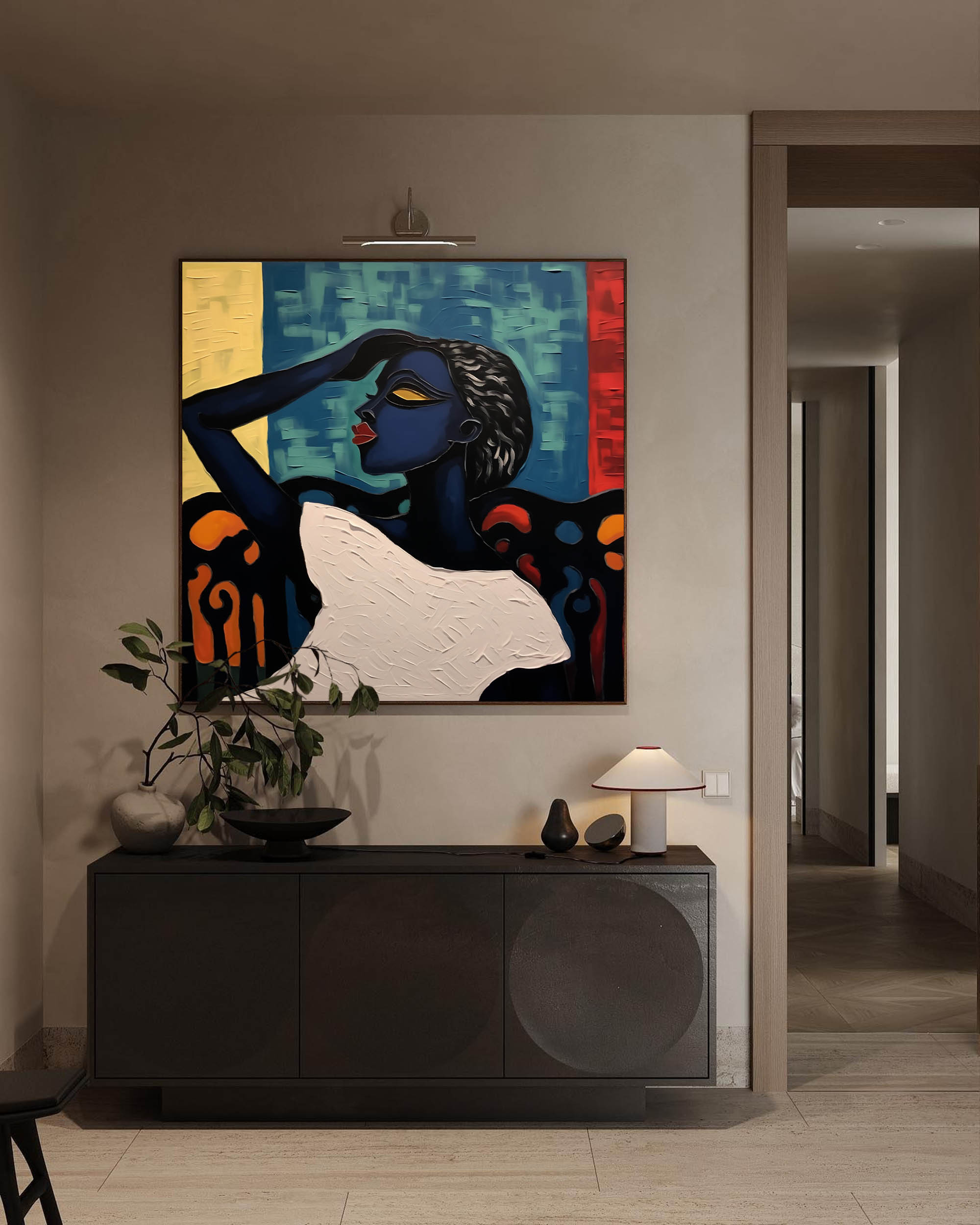 Abstract Woman Art on Canvas Abstract Woman Textured Painting Abstract Lady Bedroom Wall Art