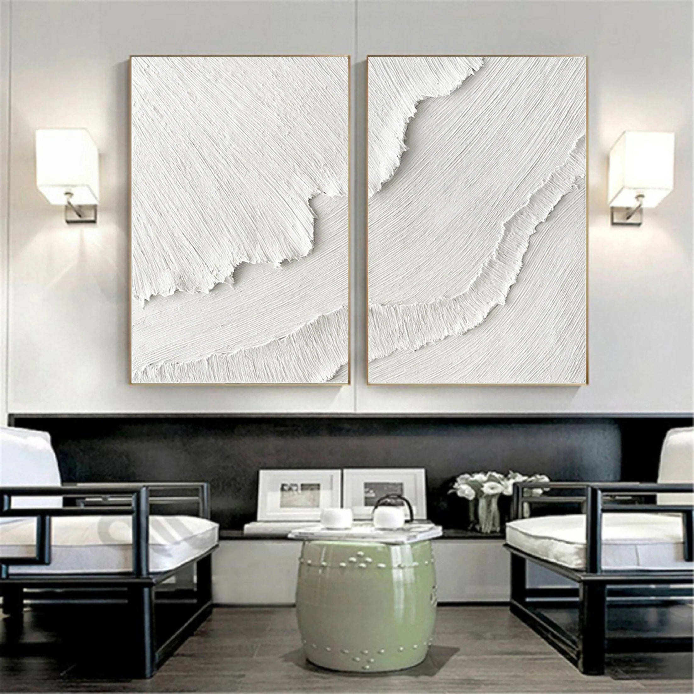 Set of 2 Plaster Art Large Painting Minimalistic Textured Wall Decor