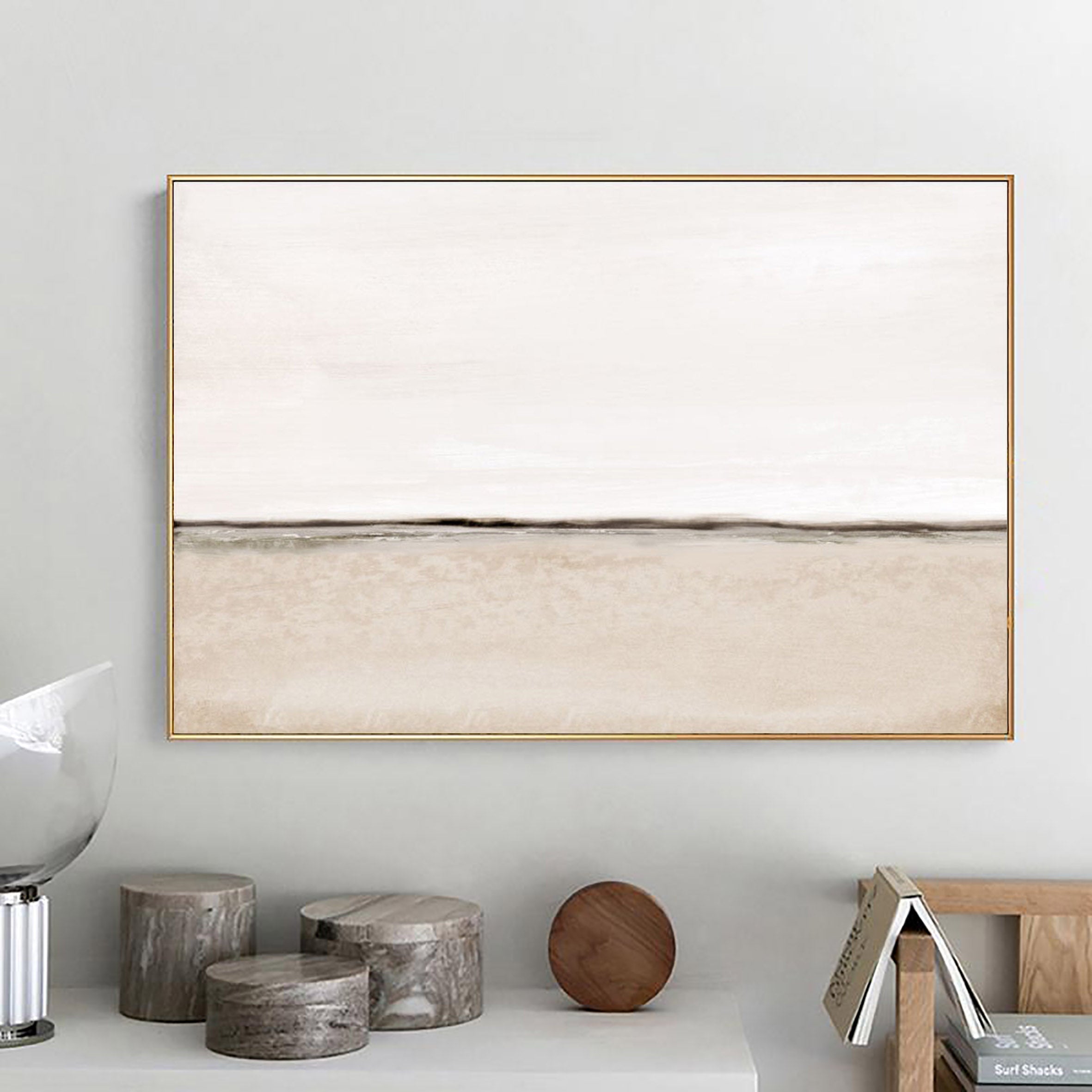 Original Beige White Abstract Painting On Canvas, Handmade Wabi Sabi Wall Art For Bedroom