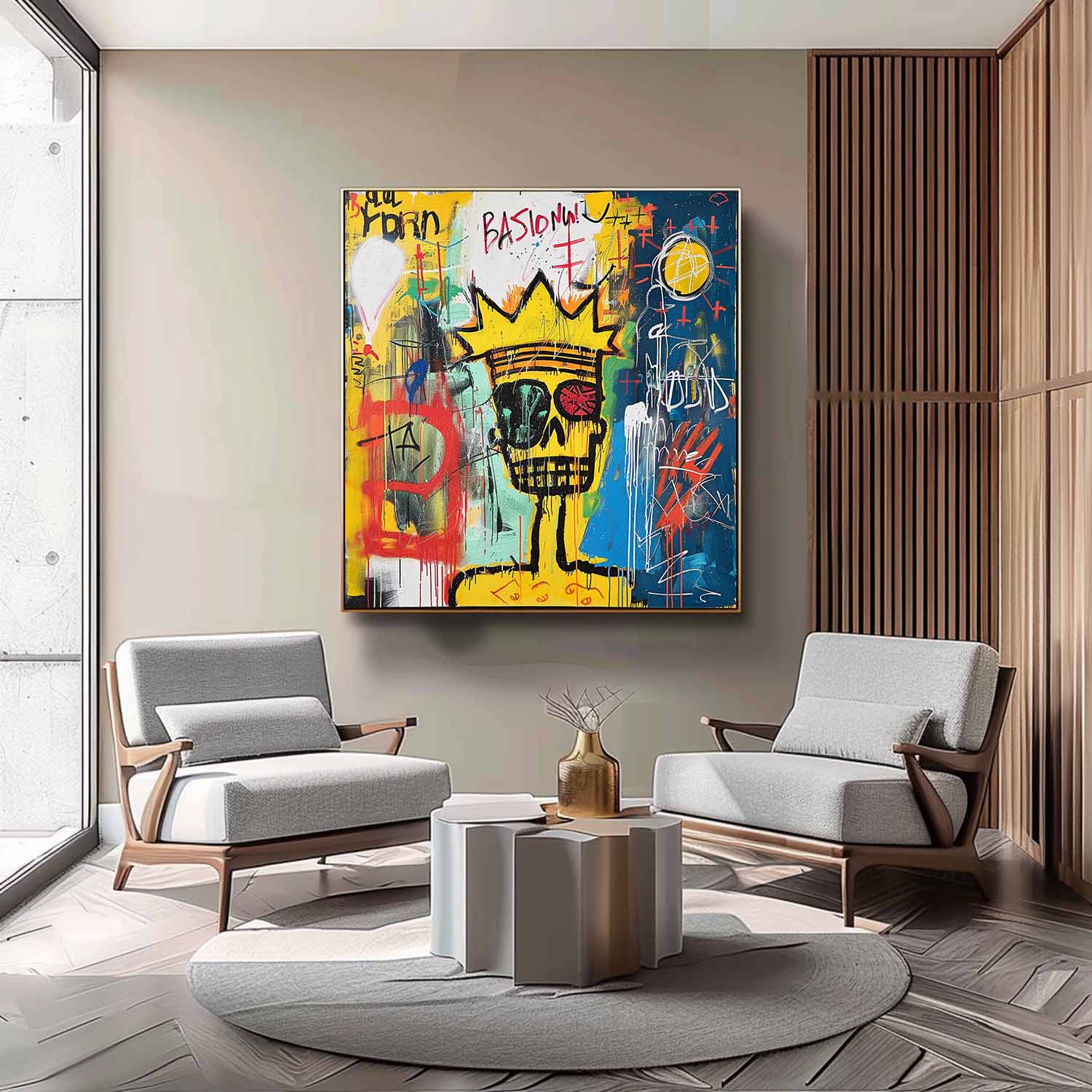 Basquiat Abstract Art for Sale Modern Expressionist Art Cool Skull Graffiti Canvas Wall Art Graffiti Street Abstract Art