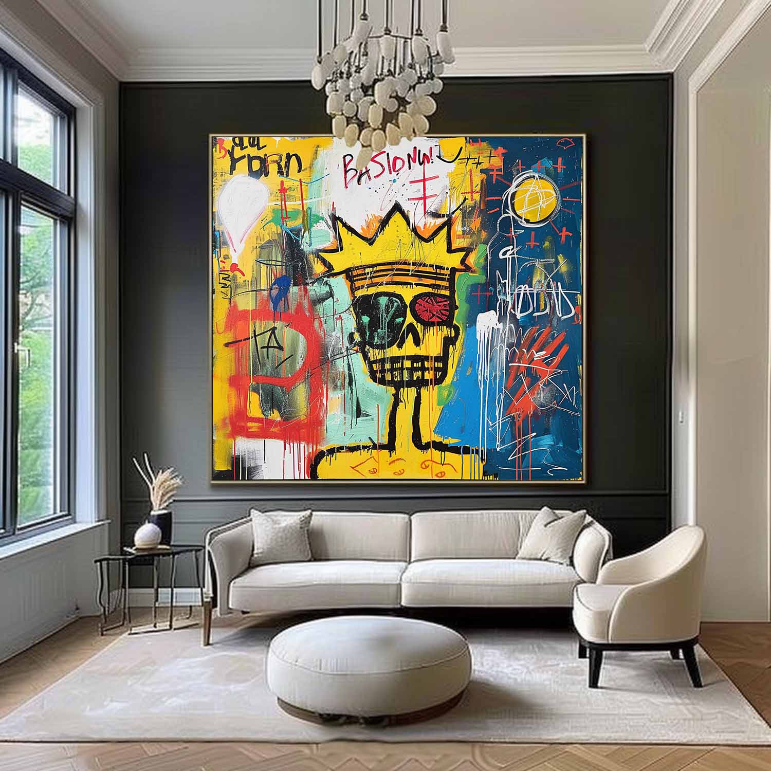 Basquiat Abstract Art for Sale Modern Expressionist Art Cool Skull Graffiti Canvas Wall Art Graffiti Street Abstract Art