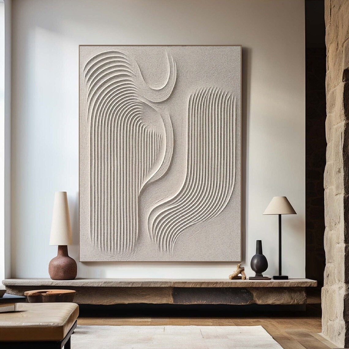 Elegant Curves - Wabi Sabi Wall Art Abstract Textured Canvas Art