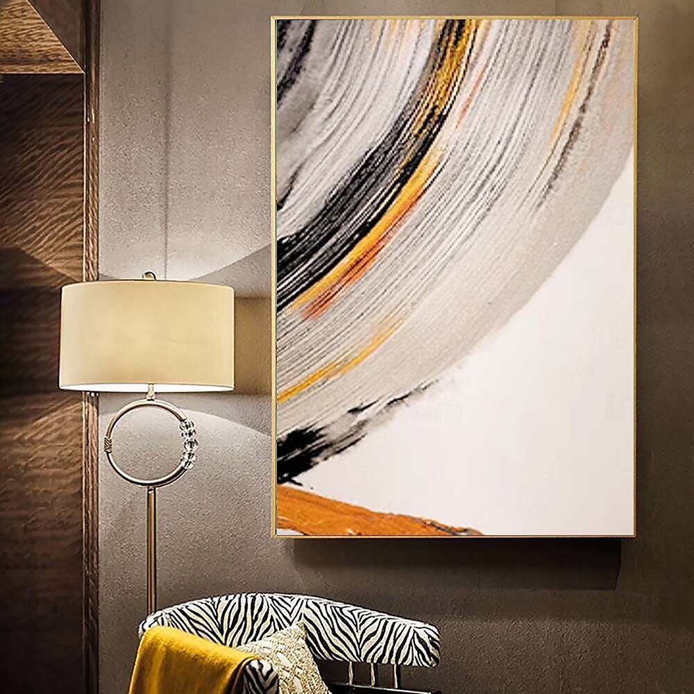 Golden Arc: Abstract Brushstroke Canvas Art