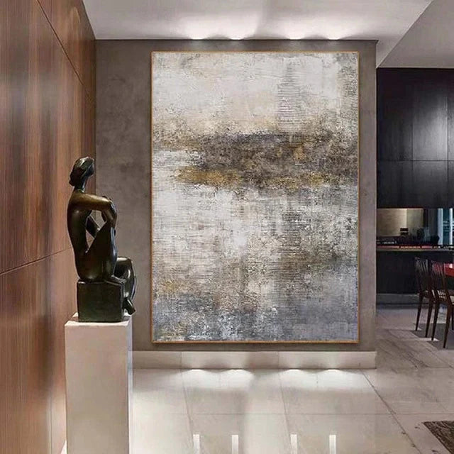 Golden Mist Abstract Textured Canvas Wall Art - Vertical Neutral Décor #iris1123