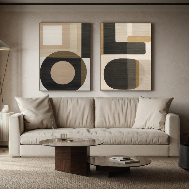 Geometric Harmony: Dual Abstract Canvas Set