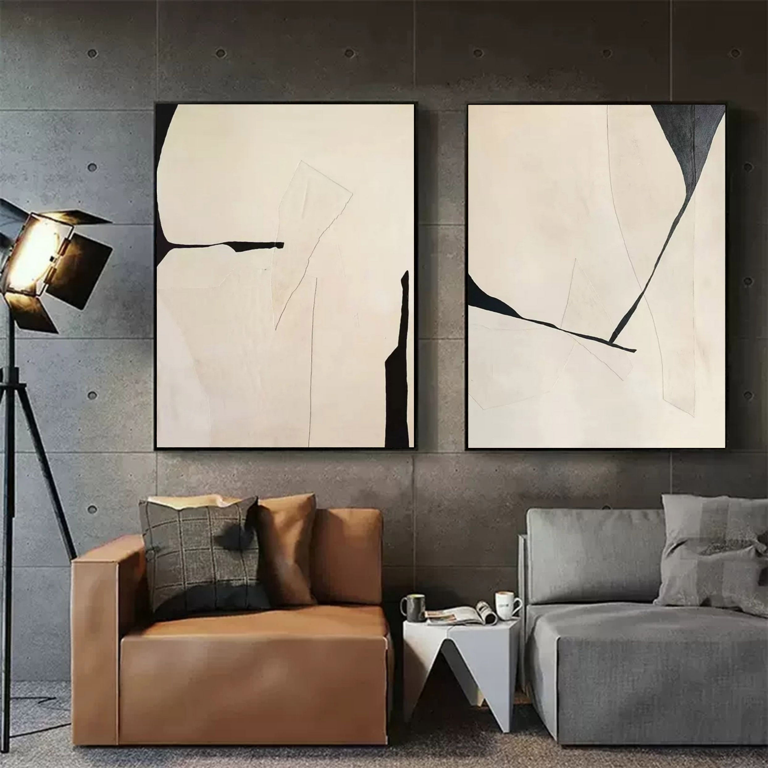 Neutral Elegance: Dual Abstract Canvas