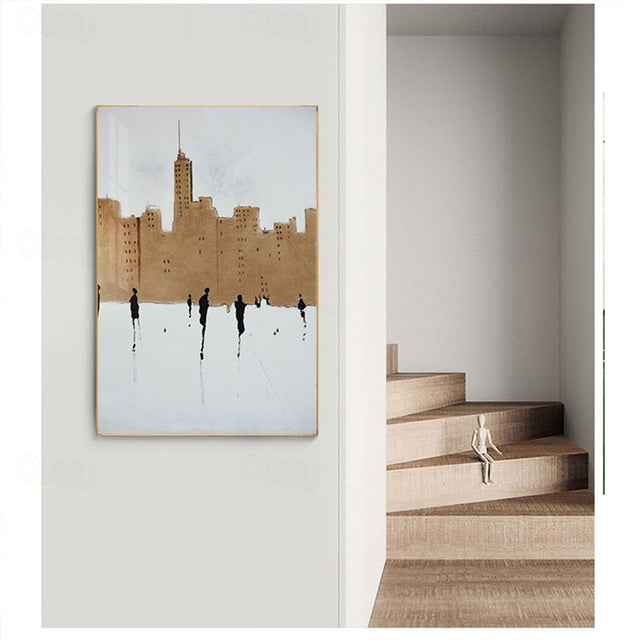 Golden Silhouettes Abstract Figure Canvas Wall Art - Vertical