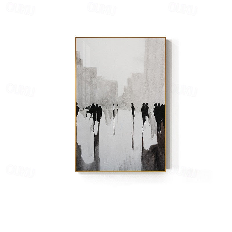 Monochrome Cityscape Abstract Canvas Wall Art - Vertical