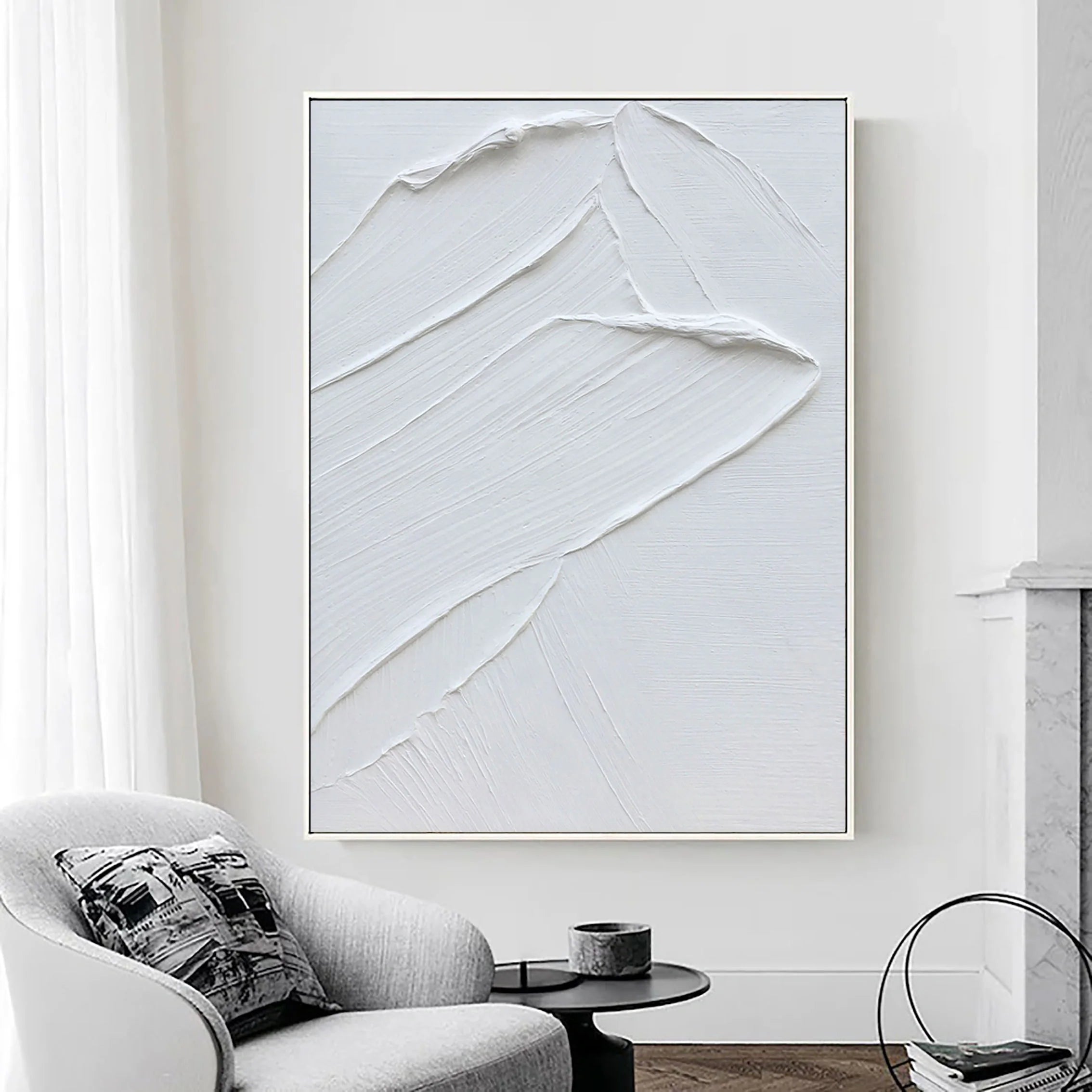 White Abstract Minimalist Painting 3D Textured Handcrafted Wall Art Modernism Home Decor