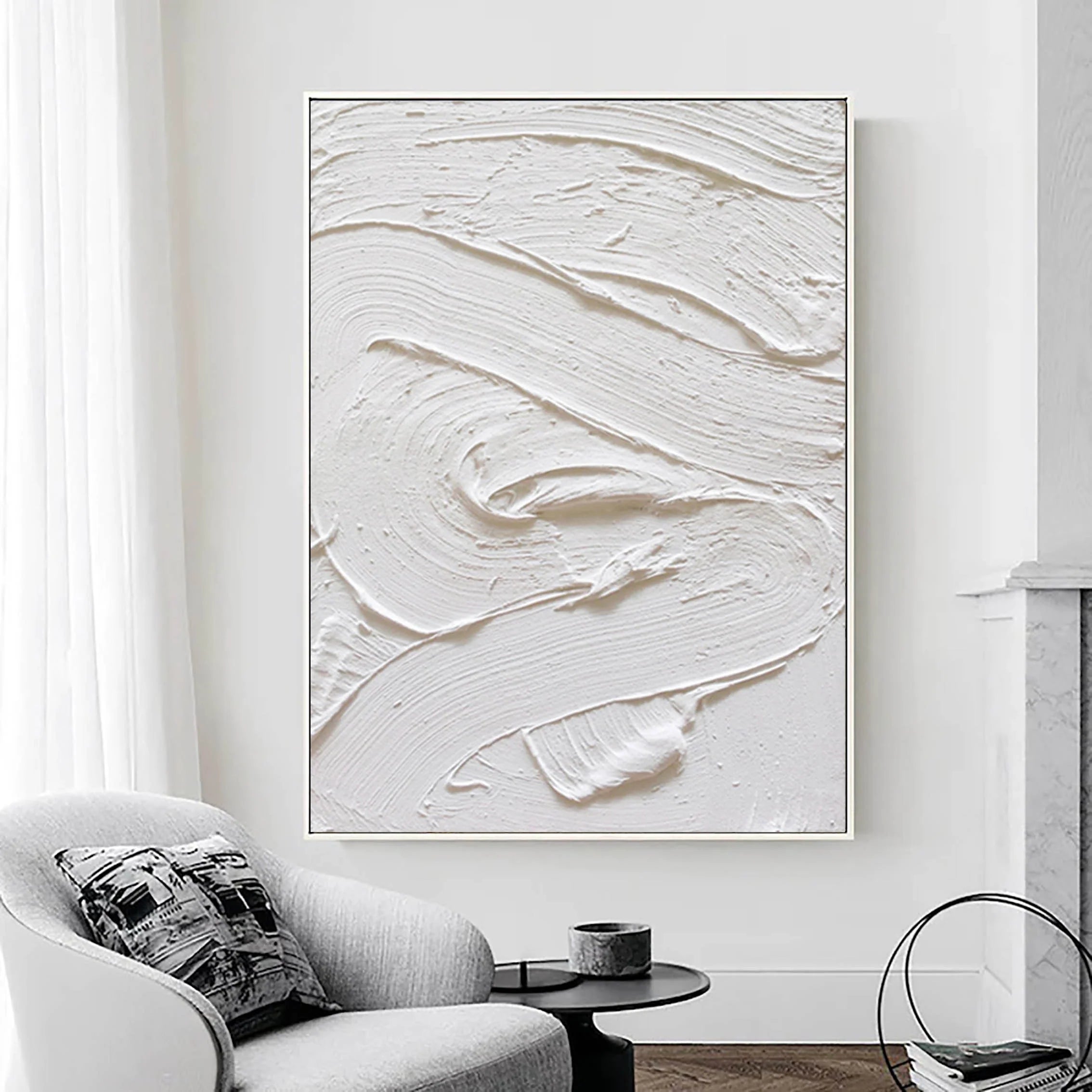 3D Textured White Plaster Minimalist Artwork Large Modern Abstract Original Framed Canvas