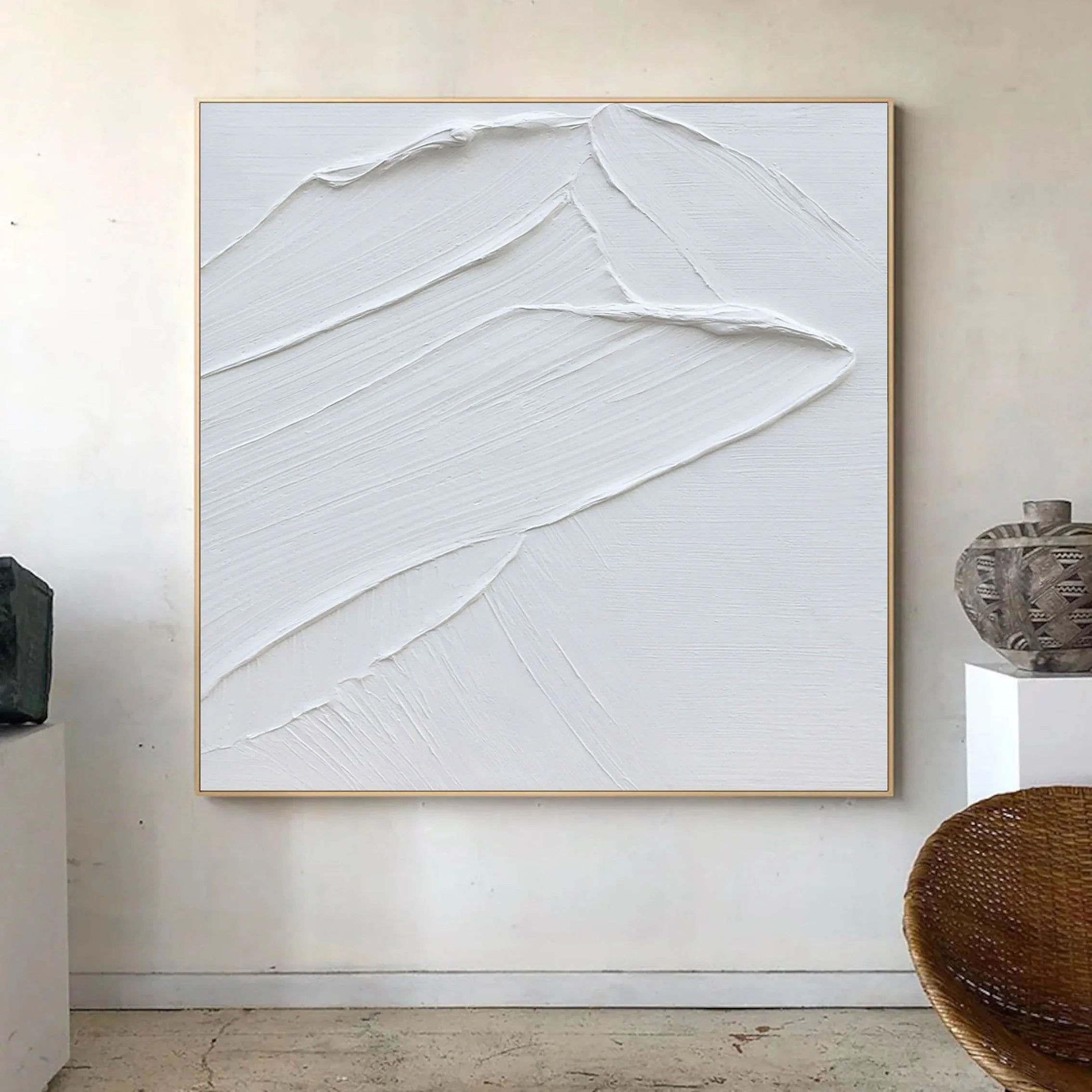 White 3D Textured Plaster Painting Original Abstract Minimalist Artwork