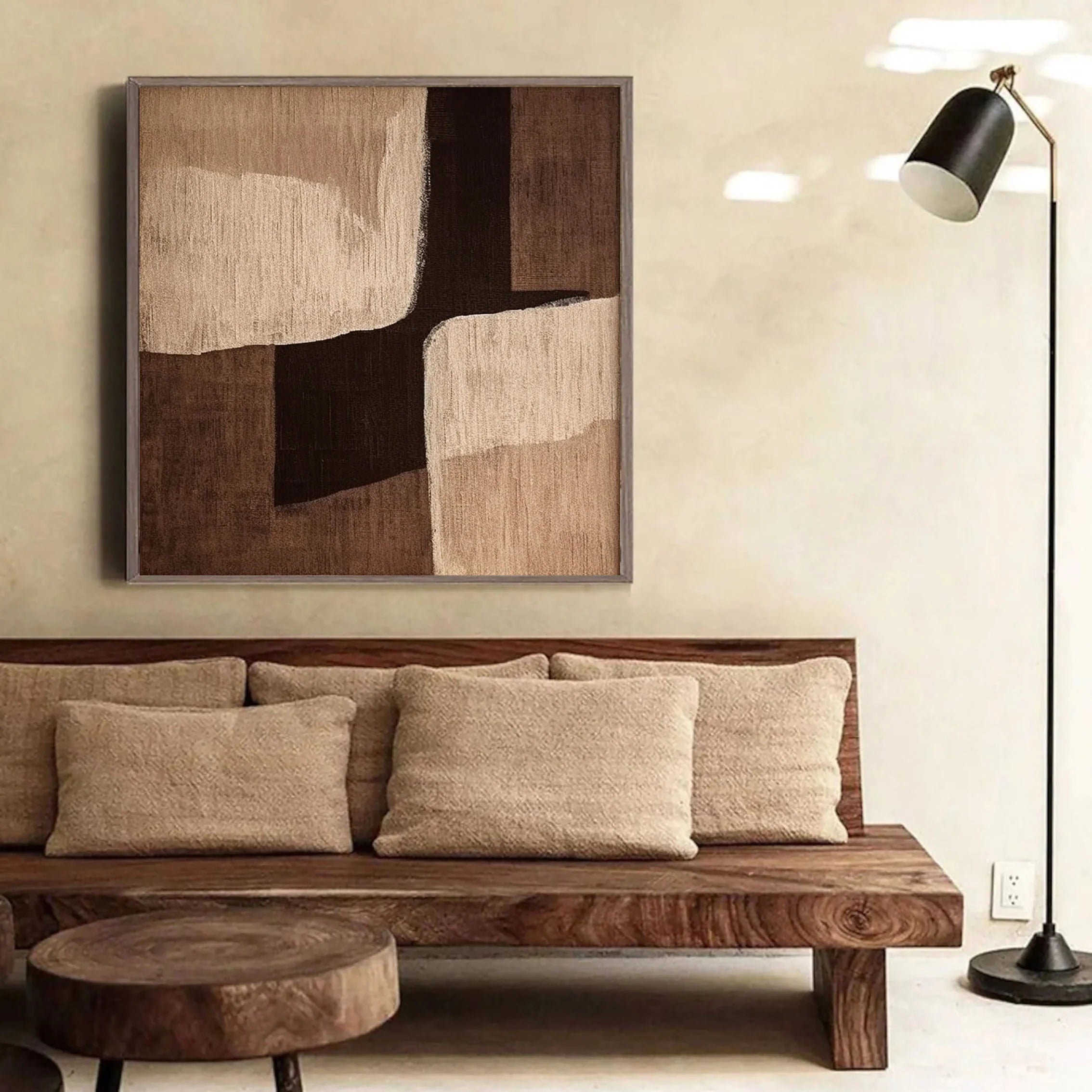 Eleanos Gallery Original Large Abstract Wabi Sabi Brown Painting Wall Decor for Living Room