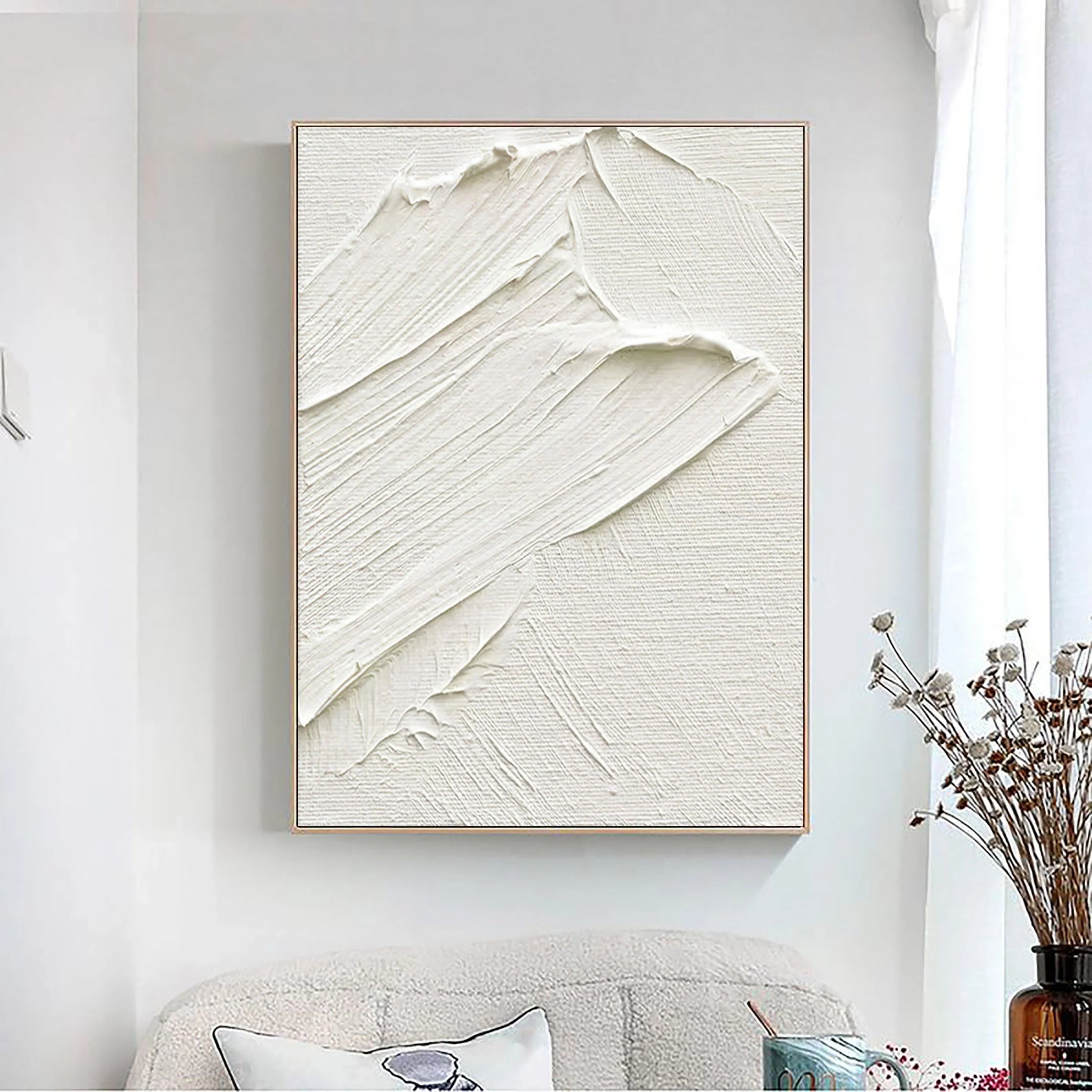 White Sea Slap Plaster Art Painting Minimalistic Balance on Large Canvas