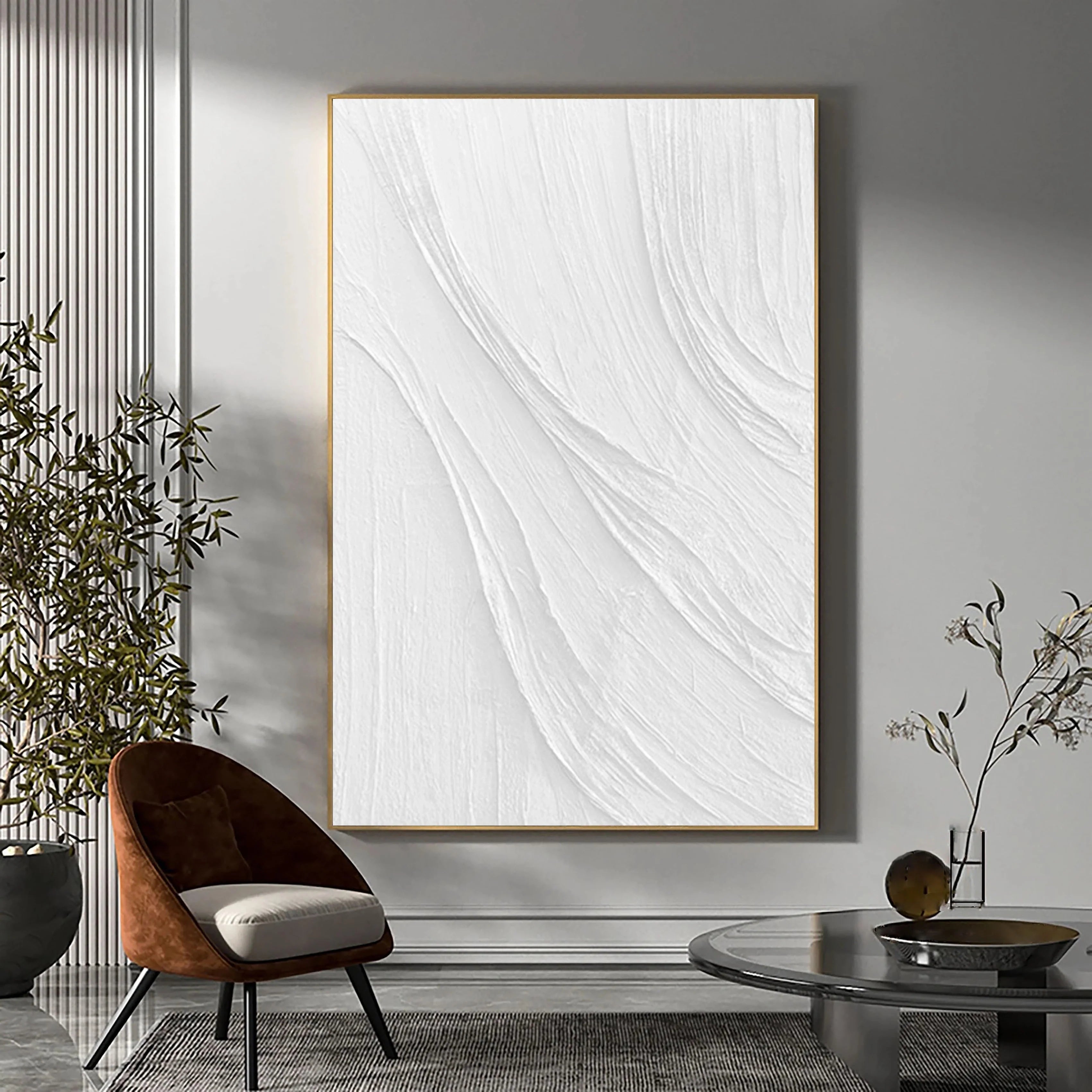 Plaster Minimalistic White Textured Large Painting for Bedroom/Living Room