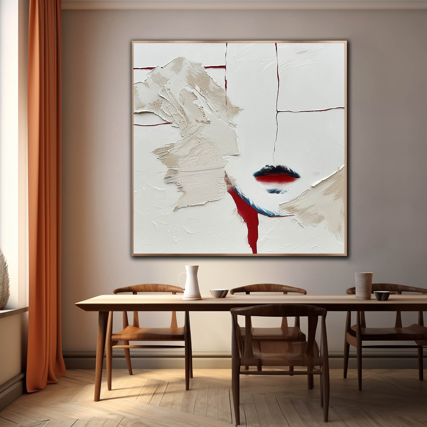 Large Red Lips Abstract Art for Sale Large Red Lips Plaster Texture Canvas Painting Red Lips Wall Art