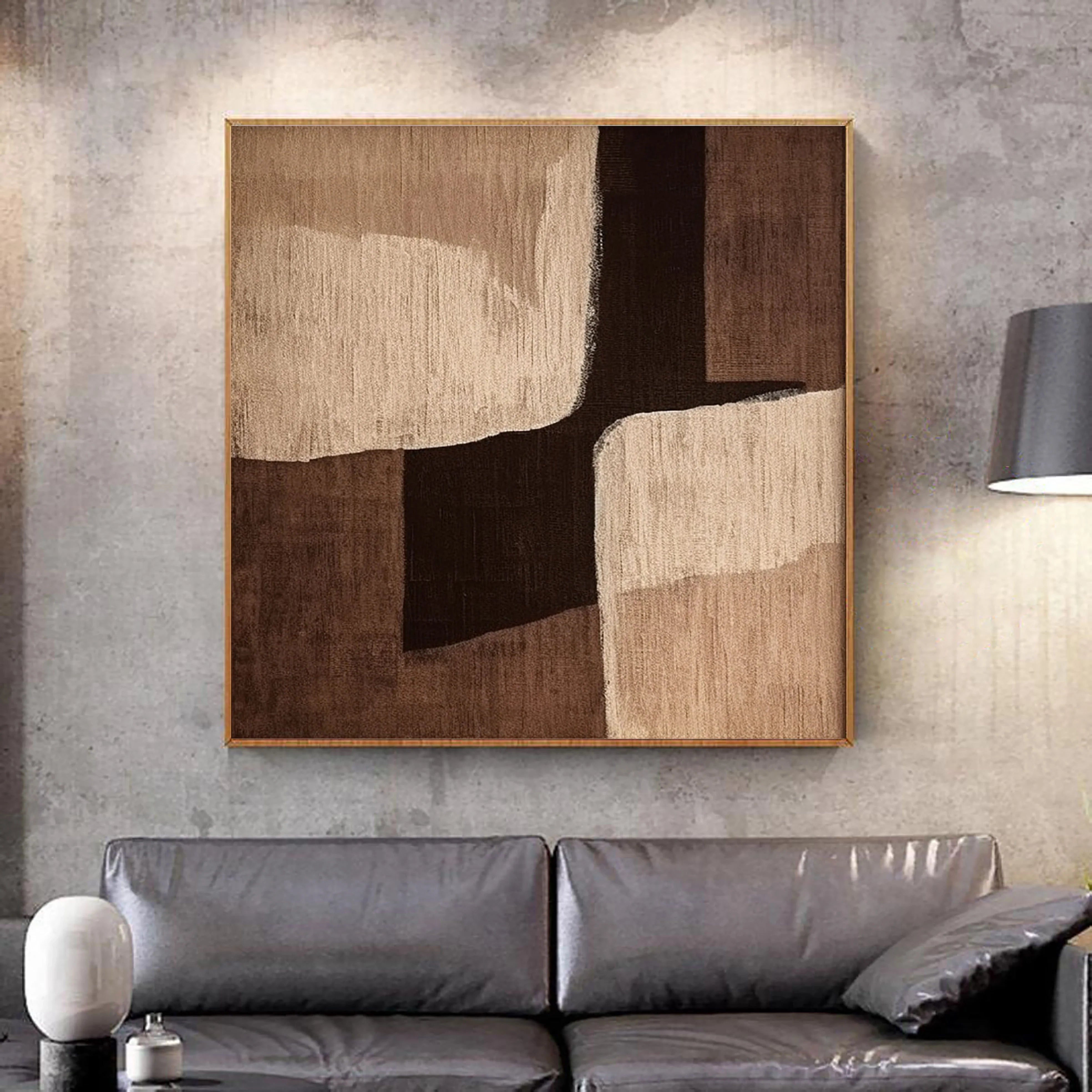 Eleanos Gallery Original Large Abstract Wabi Sabi Brown Painting Wall Decor for Living Room