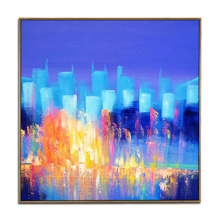 Sky Blue Painting Original Artwork Red Painting Modern Painting Large Modern Painting Original Oil Painting Living Room | Prosperous city