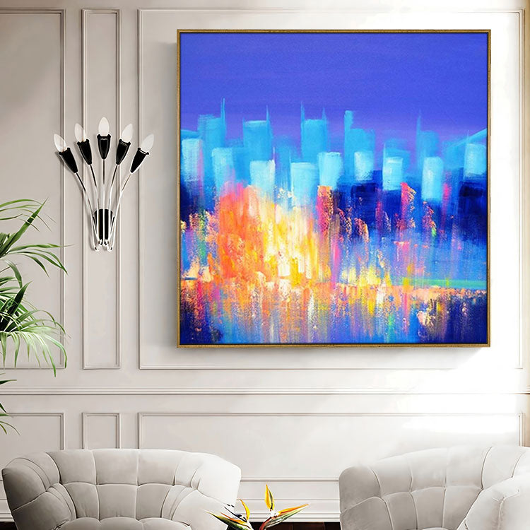 Sky Blue Painting Original Artwork Red Painting Modern Painting Large Modern Painting Original Oil Painting Living Room | Prosperous city