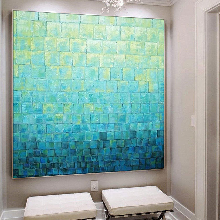 Extra Large Handmade Turquoise Abstract Wall Art Modern Canvas Wall Painting