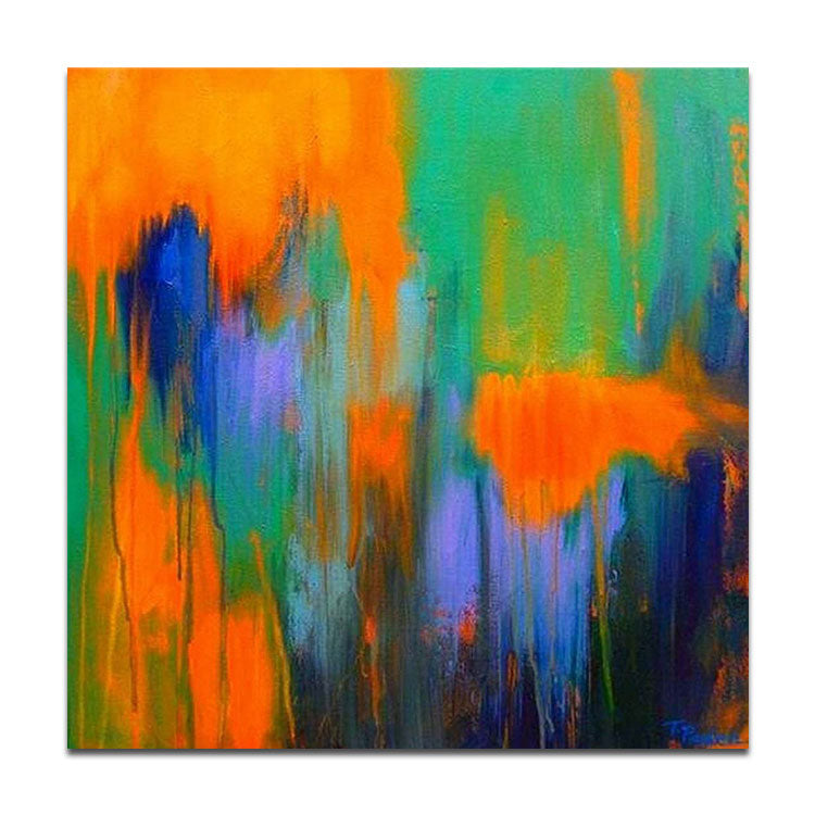 Grande peinture acrylique Peinture abstraite Peinture orange Peinture verte Art contemporain Texture | Brûler 