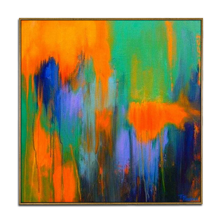 Grande peinture acrylique Peinture abstraite Peinture orange Peinture verte Art contemporain Texture | Brûler 