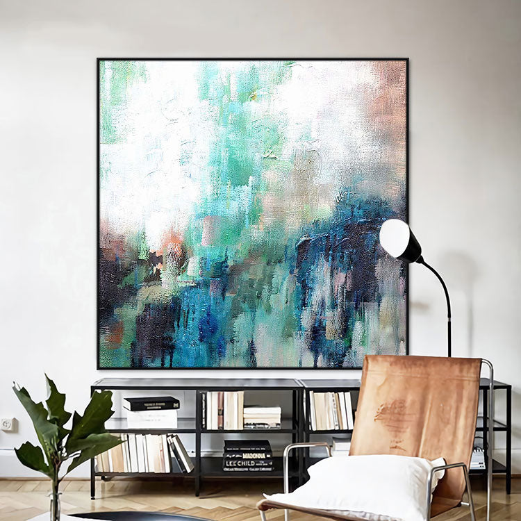 Handmade Textured Blue Green Modern Abstract Oil Painting