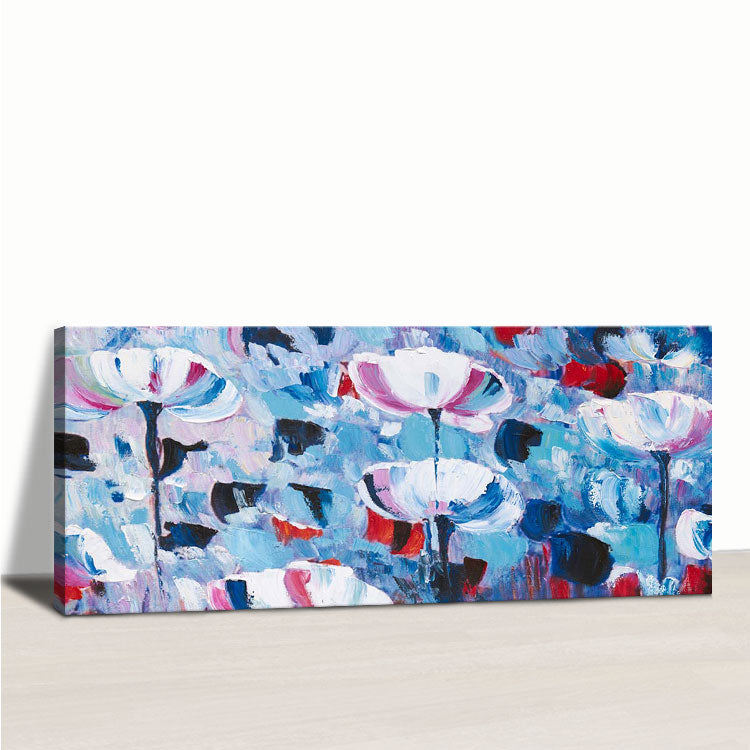 Peinture à l'huile abstraite extra large pour salon, peinture originale, peinture blanche et rouge, peinture bleue | La beauté des fleurs 